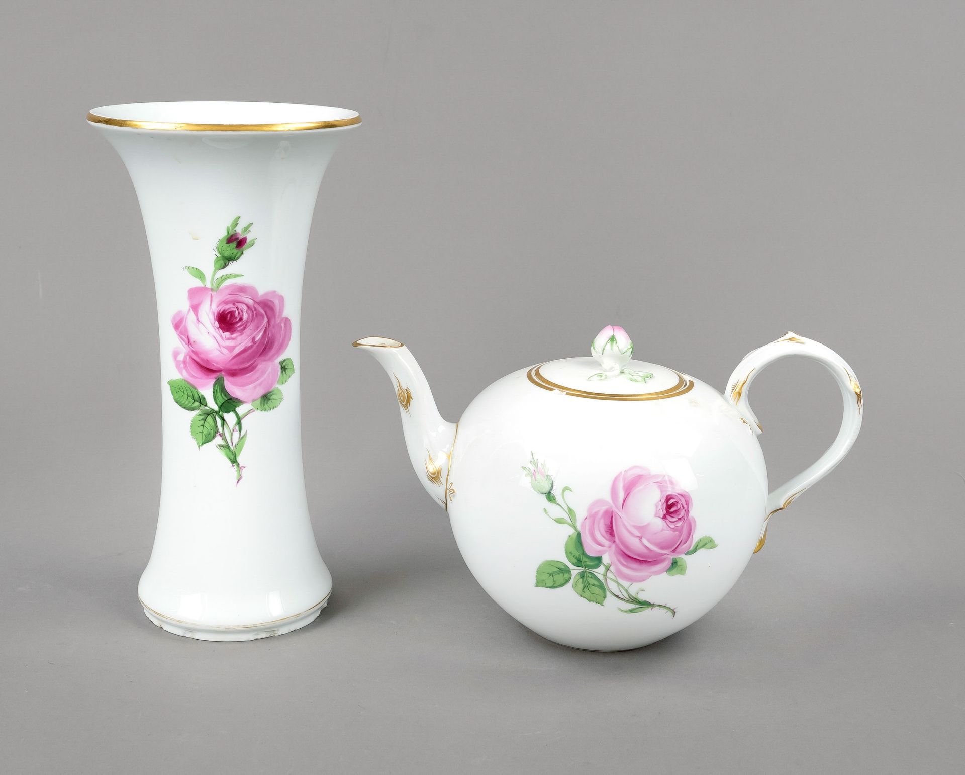 Teekanne und Vase, Meissen, Pf