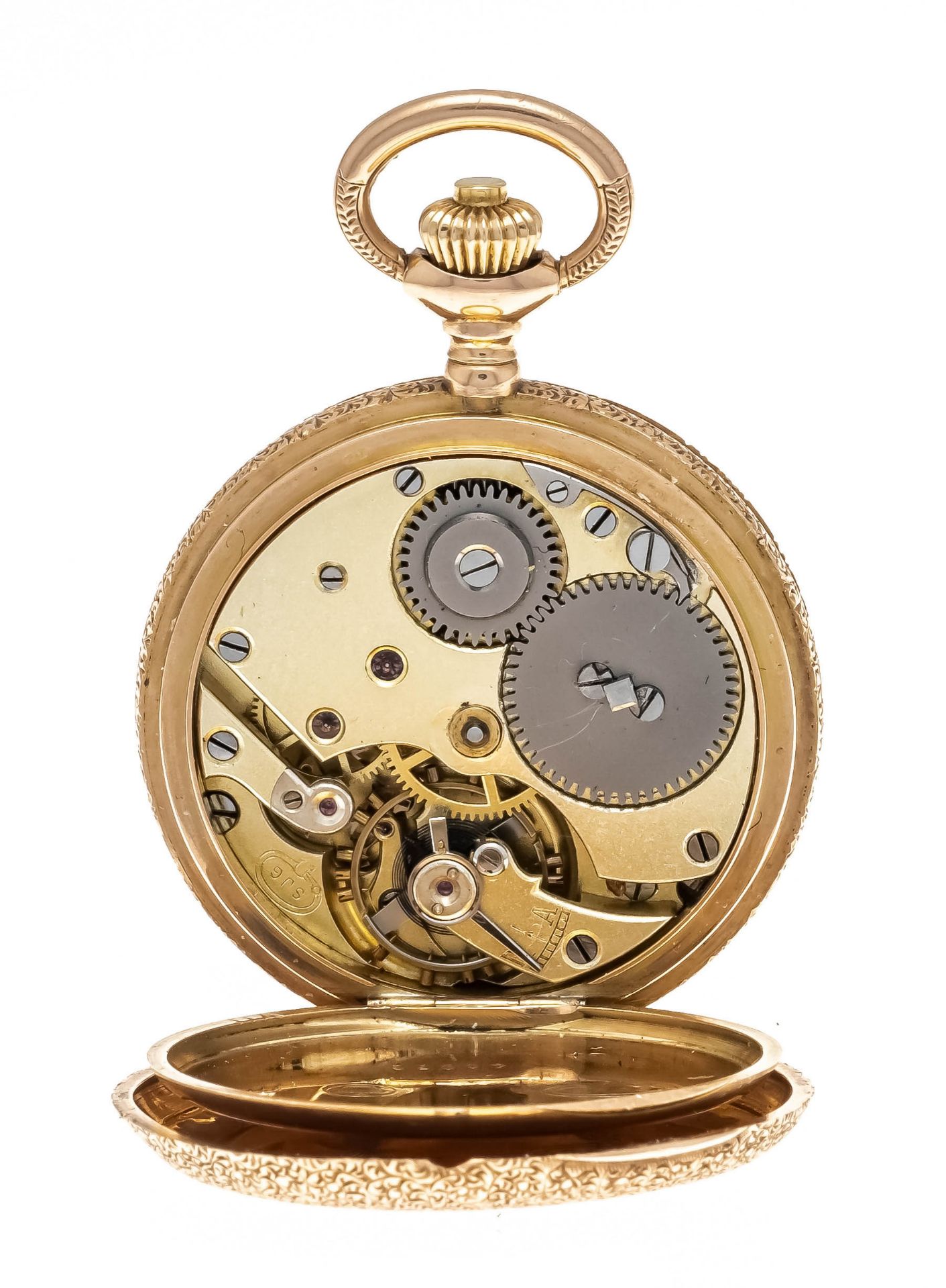 half-savonette jump cover ladies pocket watch, 585/000GG, 3 lids gold, marked ''Max Mayer, - Image 3 of 3