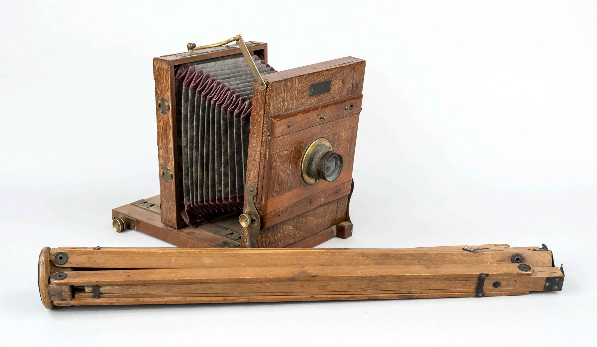 Plate camera with tripod, Austria, 19th c., inscribed on a brass plaque ''Heinrich Feitzinger,