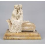 M. Levasseur, 19th c. French sculptor, mother with praying child on a recamiere, alabaster, signed