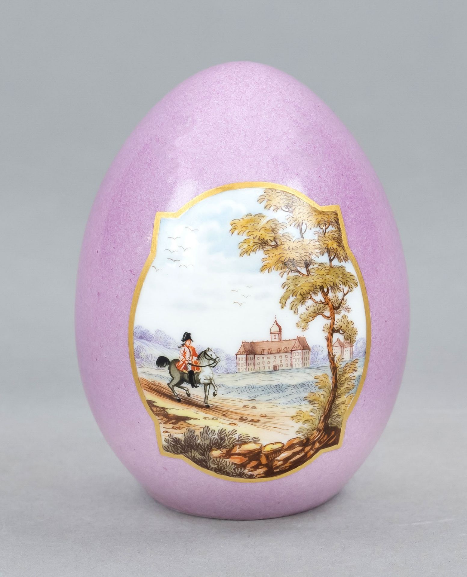 Easter egg, stamped 'Fine Porcelain, FH, Porzellan Manufaktur' and inscribed with 'Malerei A & K'. - Image 2 of 2