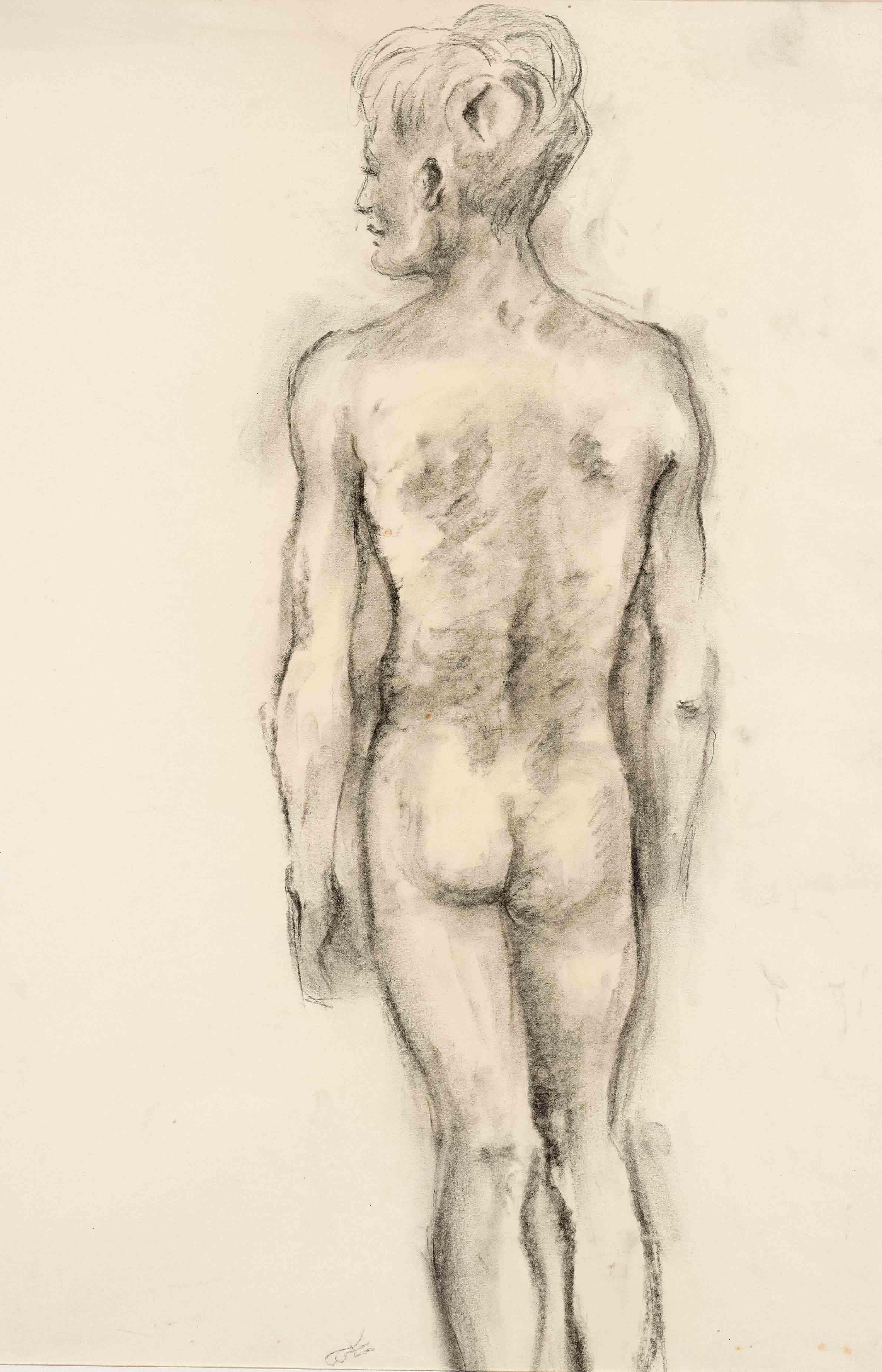 Focke, Wilhelm H. 1878 - Bremen - 1974. 3 fol. Studies of figures and movements. Charcoal/paper as