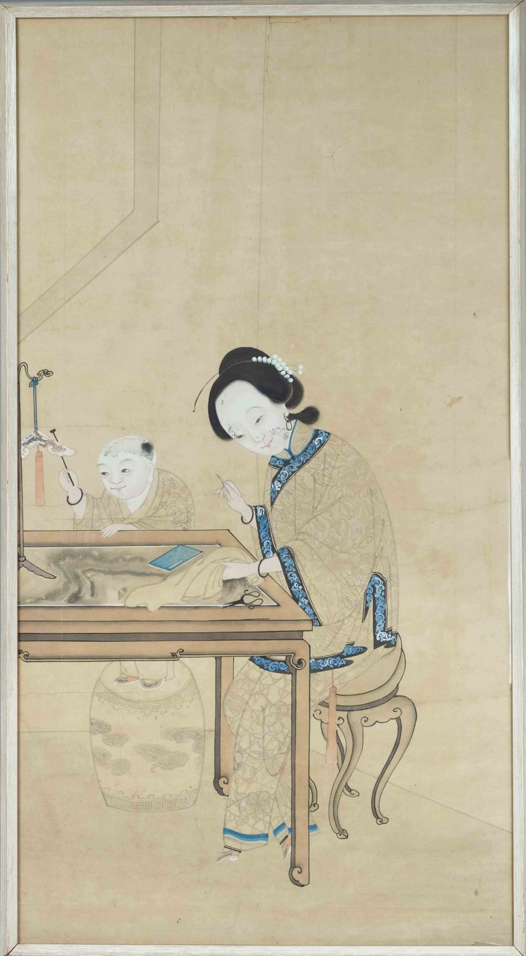 Two palace lady portraits, China, probably Republic-Peridoe(1912-1949), ink and colors on paper, - Image 2 of 2