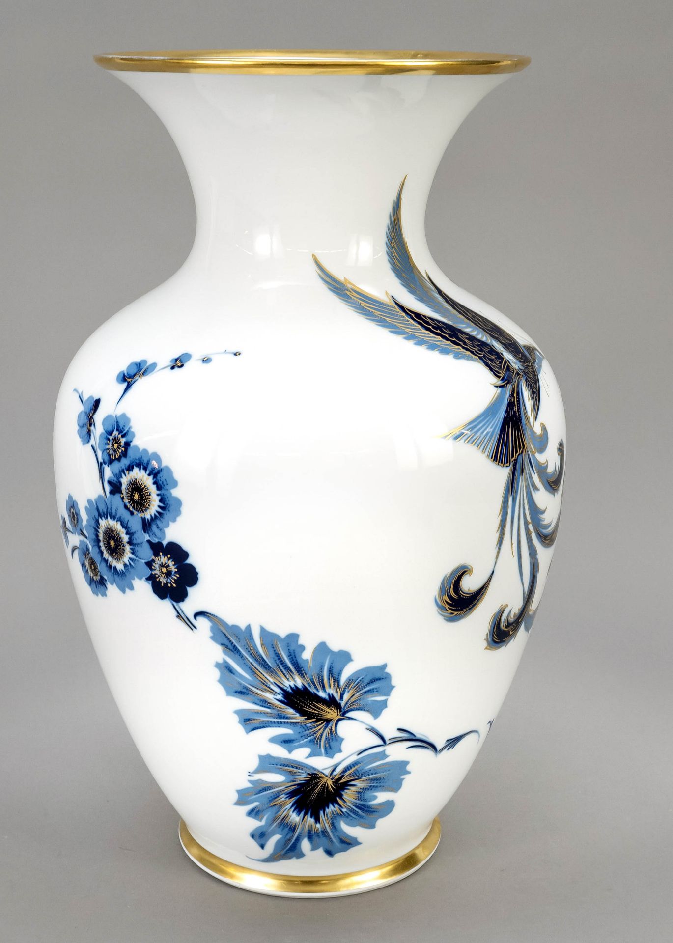 Large vase, Schumann, Arzberg, Bavaria, 20th c., amphora shape with blue flowers and phoenix, - Image 2 of 2