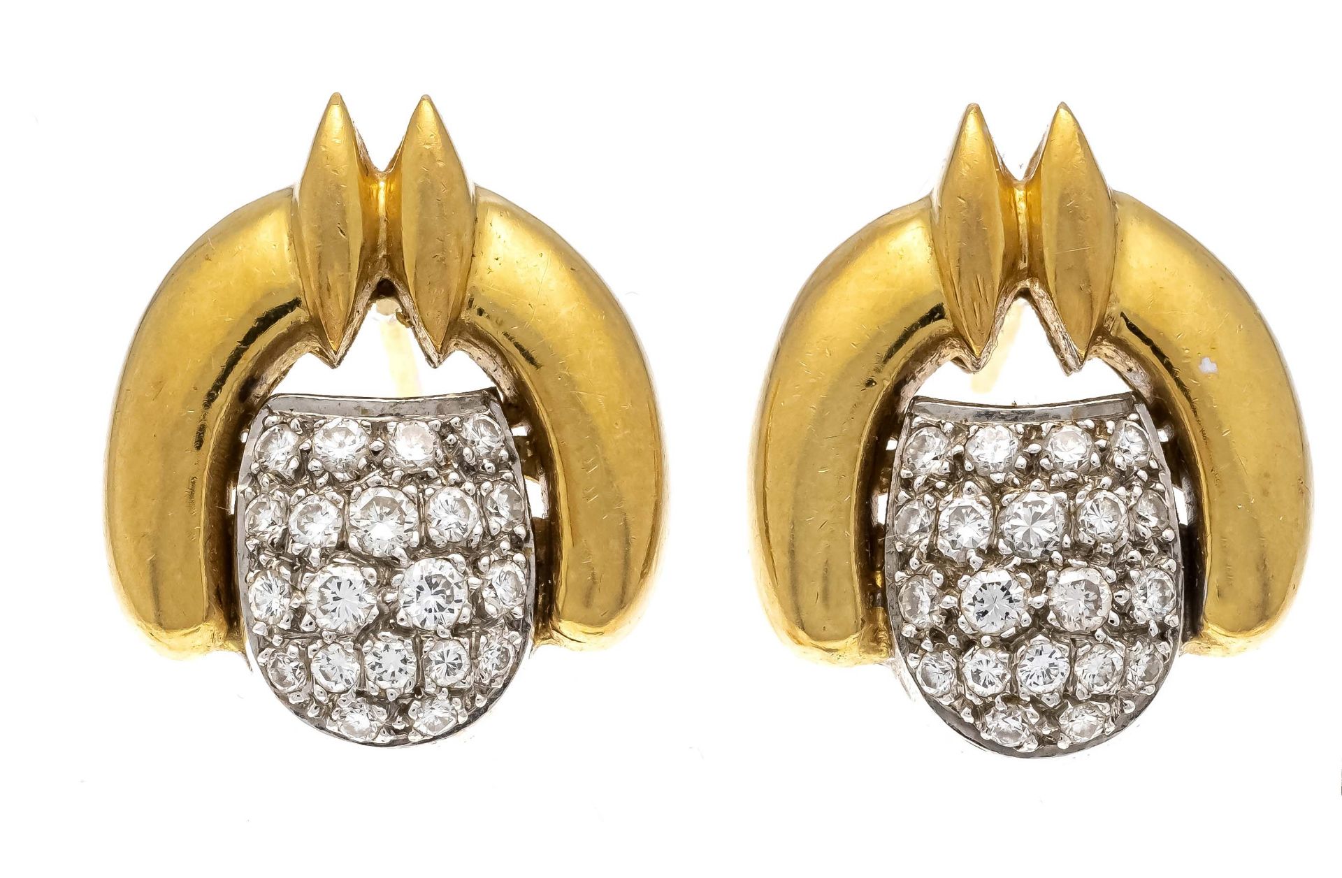 Brilliant earrings GG/WG 750/000 with 40 brilliant-cut diamonds, add. 0.50 ct l.tinted W-toned/VS-