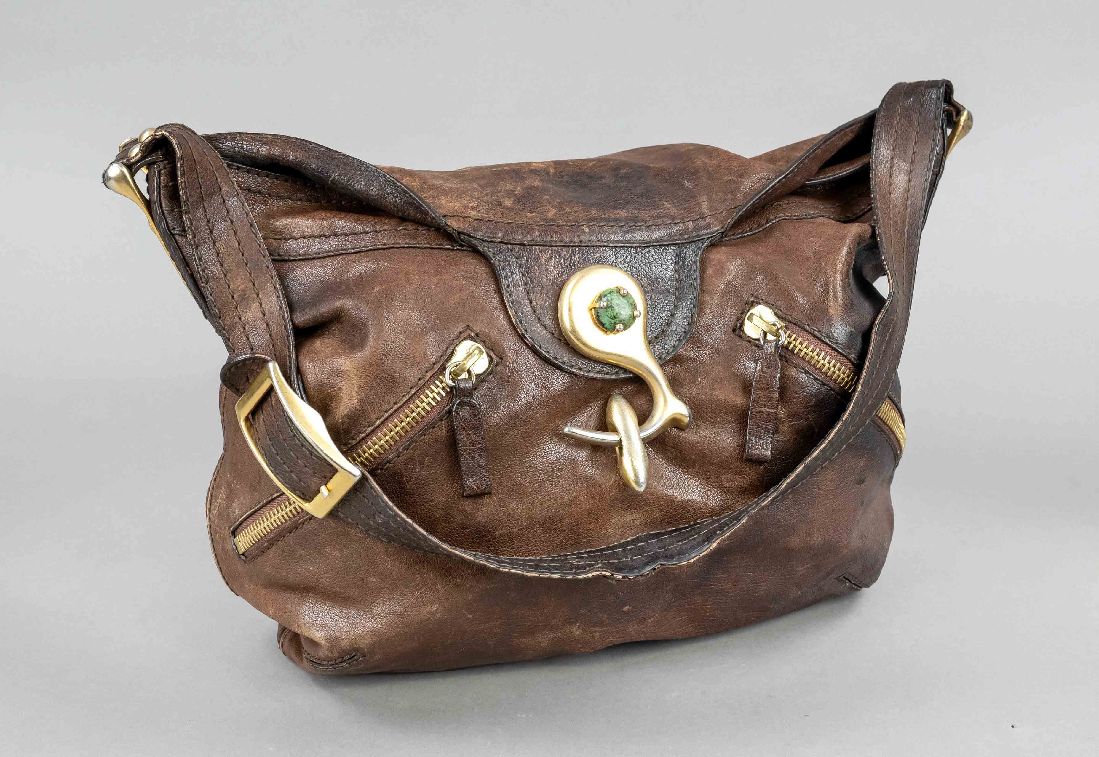 Valentino Garavani, Vintage Hobo Shoulder Bag, chocolate brown leather, gold-tone hardware,