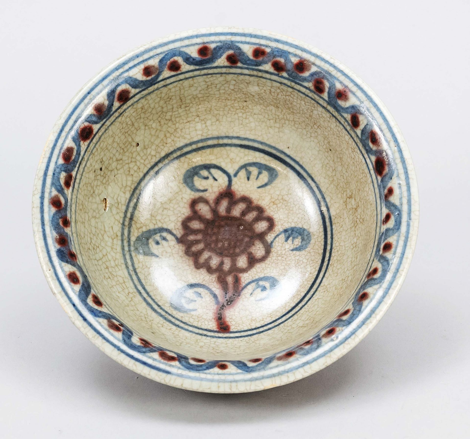 Fish bowl, China, Ming dynasty(1368-1644), stoneware bowl with greenish crackled glaze, cobalt - Image 2 of 2