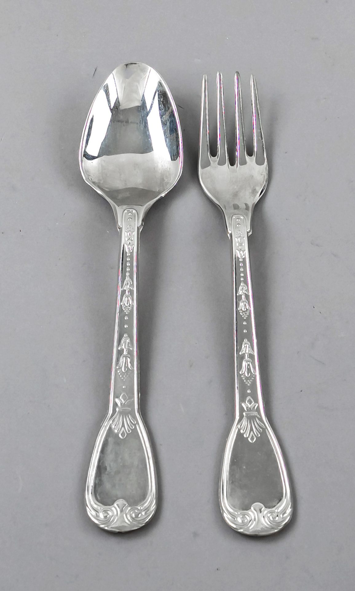 Twelve pieces of cutlery, 20th century, silver 800/000, with ornamental decor, 6 spoons and forks
