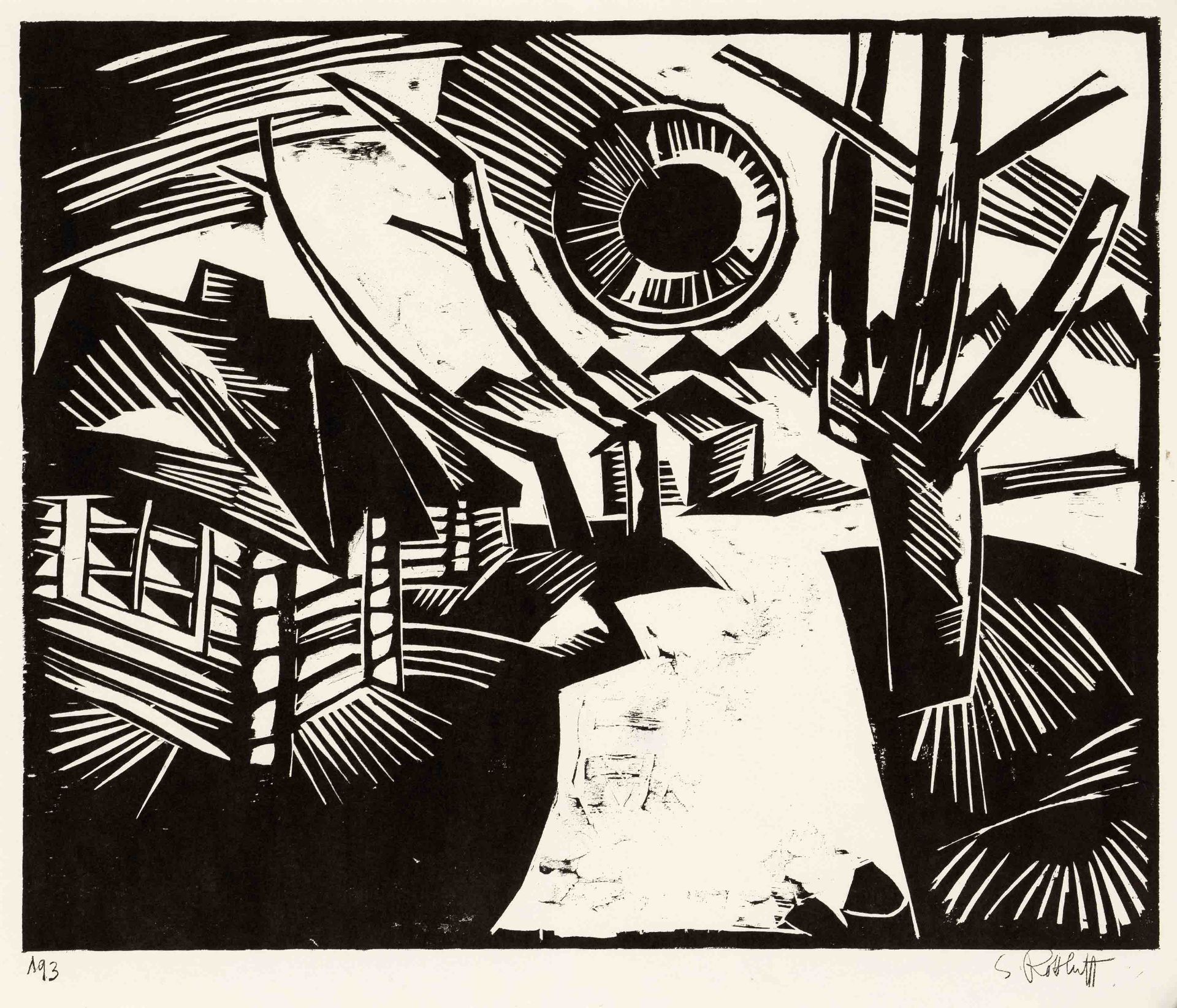 Schmidt-Rottluff, Karl. 1884 Rottluff - 1976 Berlin. Russian landscape with sun. 1919. lithograph