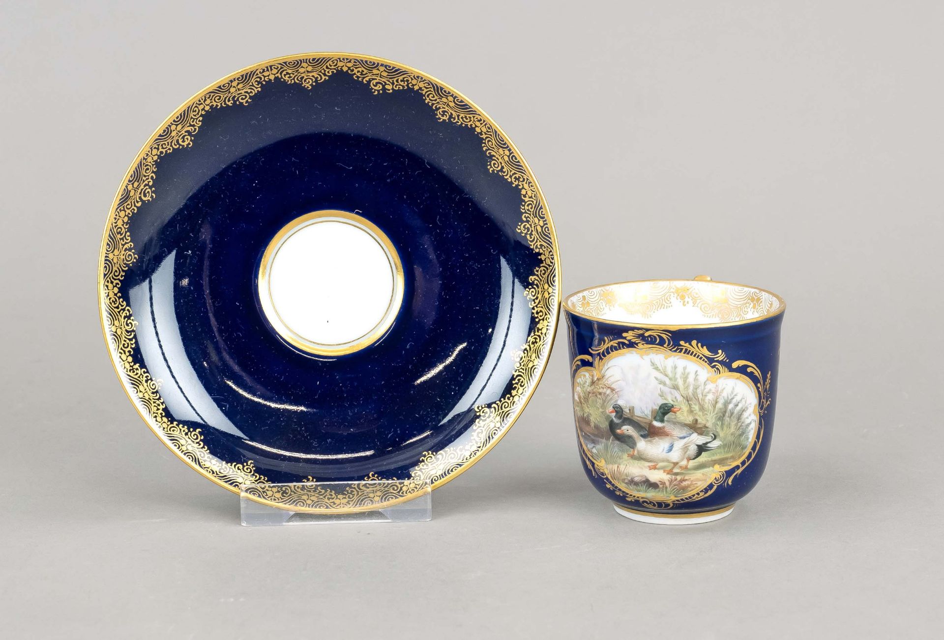 Cup with saucer, Meissen, Kanuff Schwerter 1850-1924, 1st choice, front reserve with fine