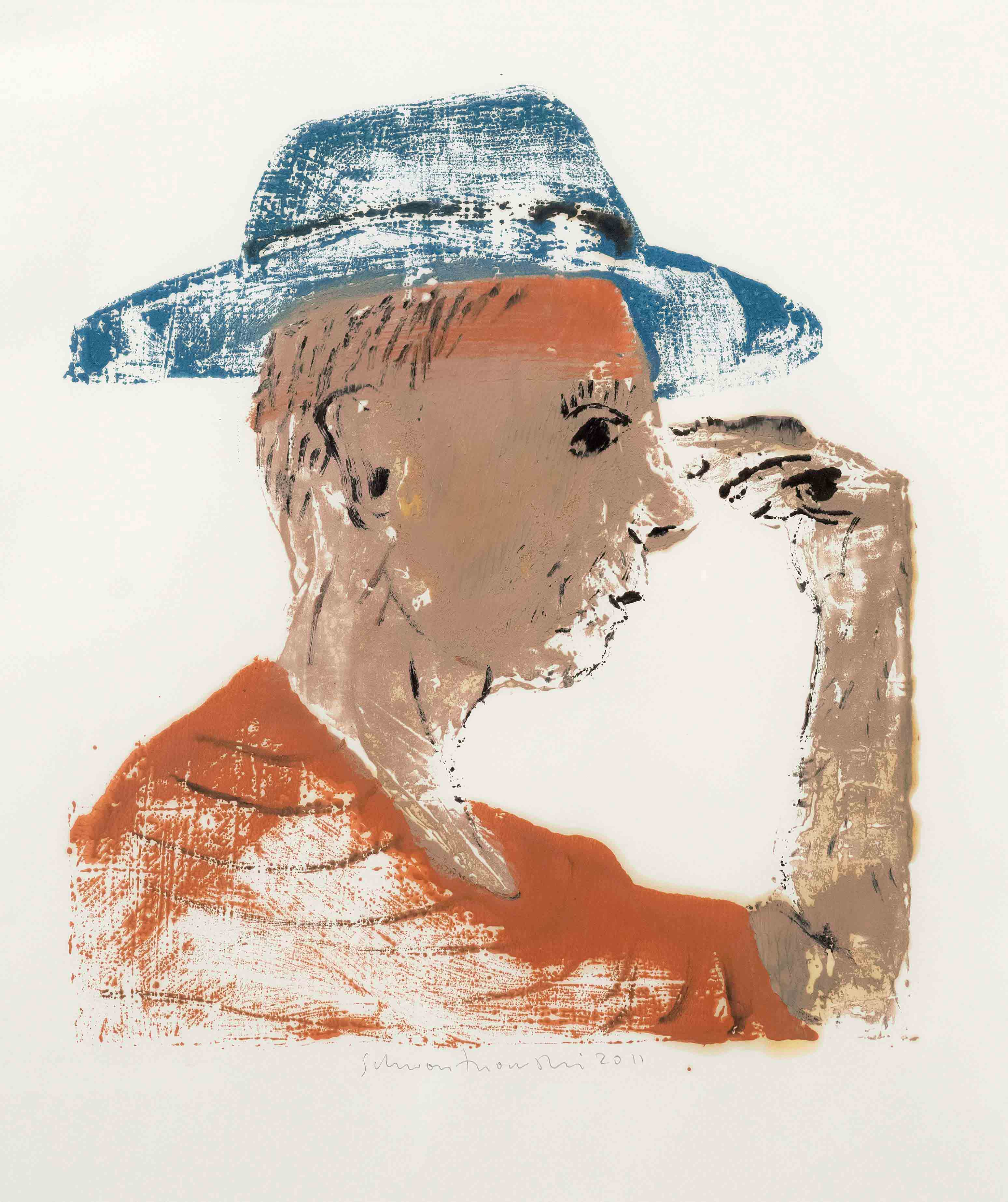 Schwontkowski, Norbert. 1949 - Bremen - 2013. untitled [man with hat]. 2011. mixed media/paper,