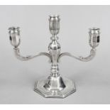 Three-flame candelabrum, 20th c., silver 830/000, 8-cornered filled stand, baluster shaft with 2
