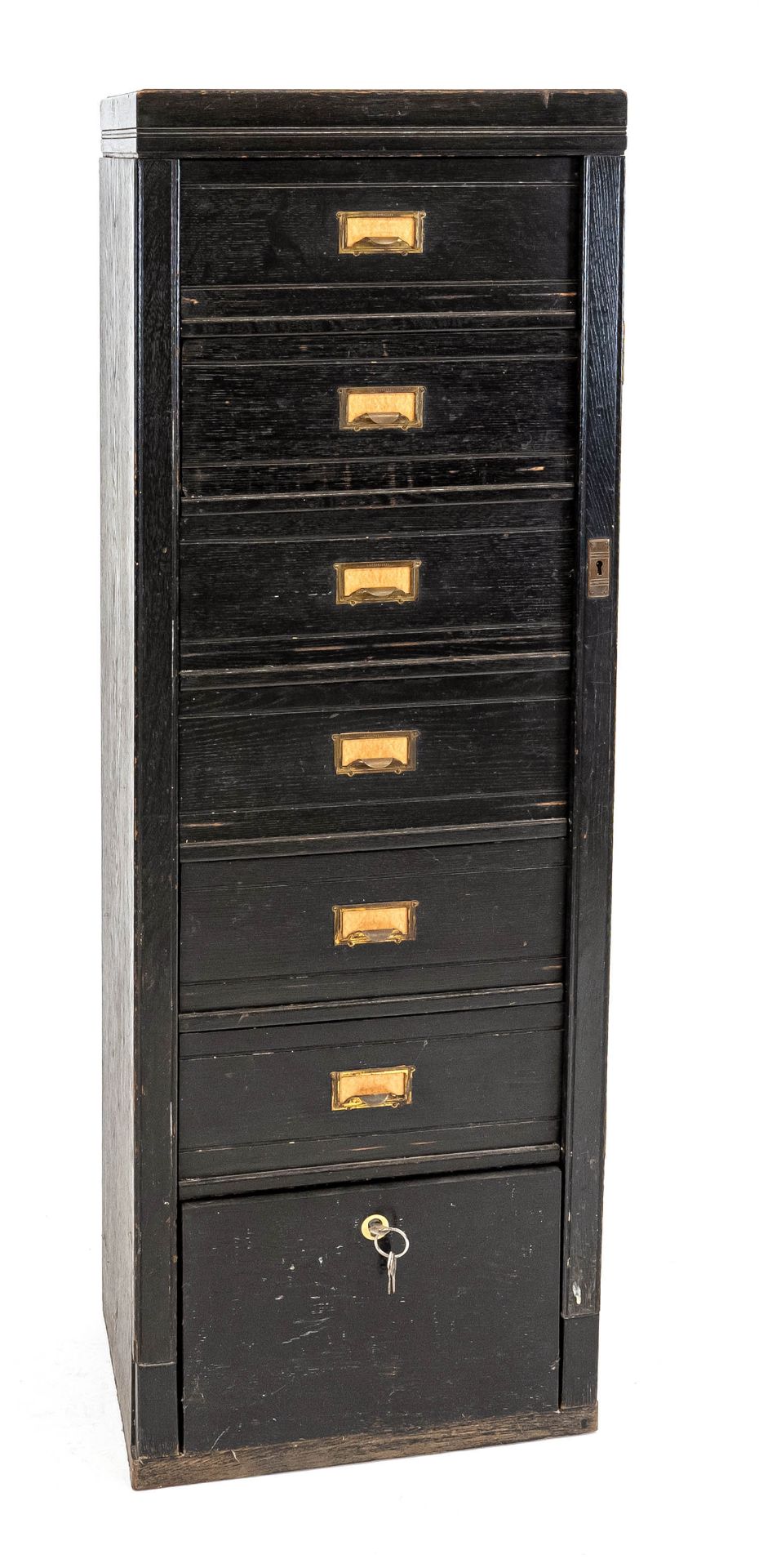 Office cabinet circa 1920, oak, six drawers with central lock, below another large lockable