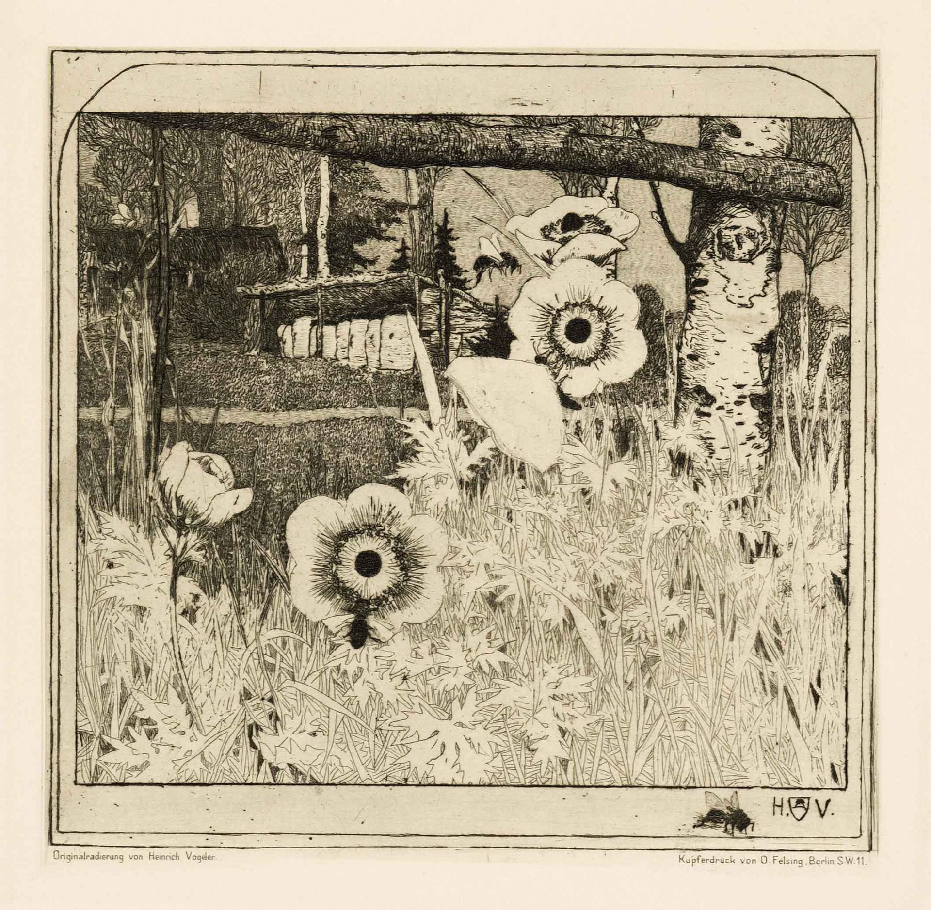 Vogeler, Heinrich. 1872 Bremen - 1942 Kazakhstan. Spring flowers. 1899. etching/handmade paper,