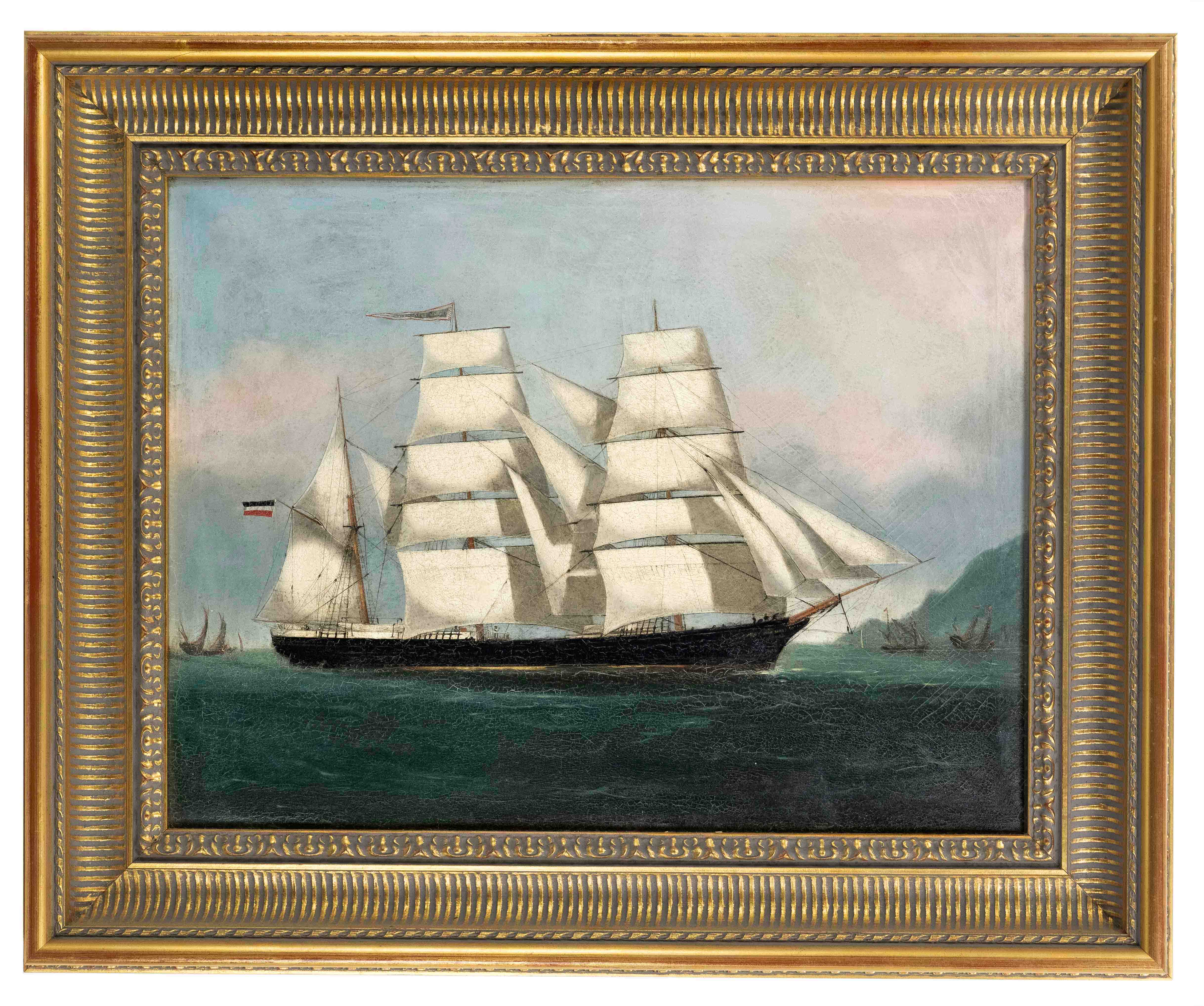 Anonymous, Chinese marine painter of the 19th century. Captain's picture of the barque Marie