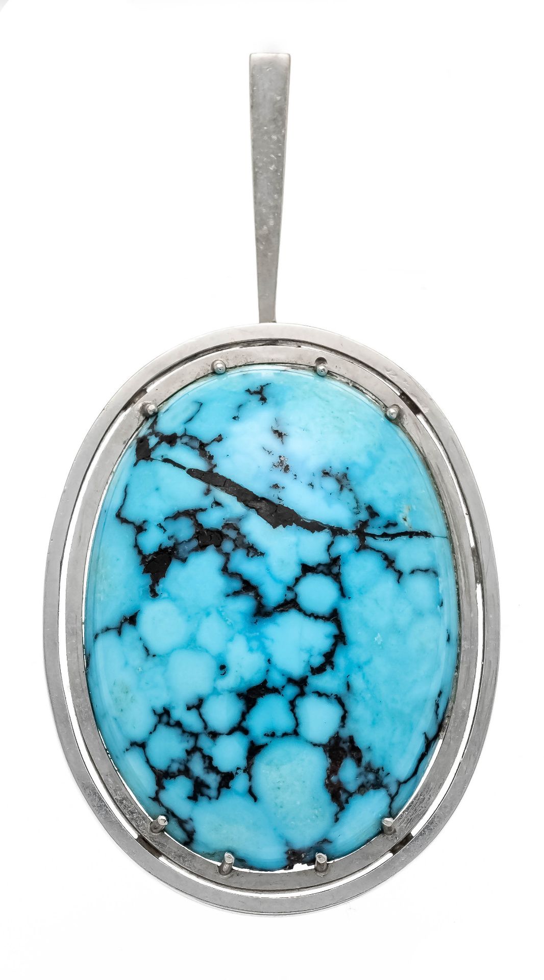 Large turquoise pendant WG 585/000 with an oval matrix turquoise cabochon 40 x 29 mm, l. 70 mm, 27.8