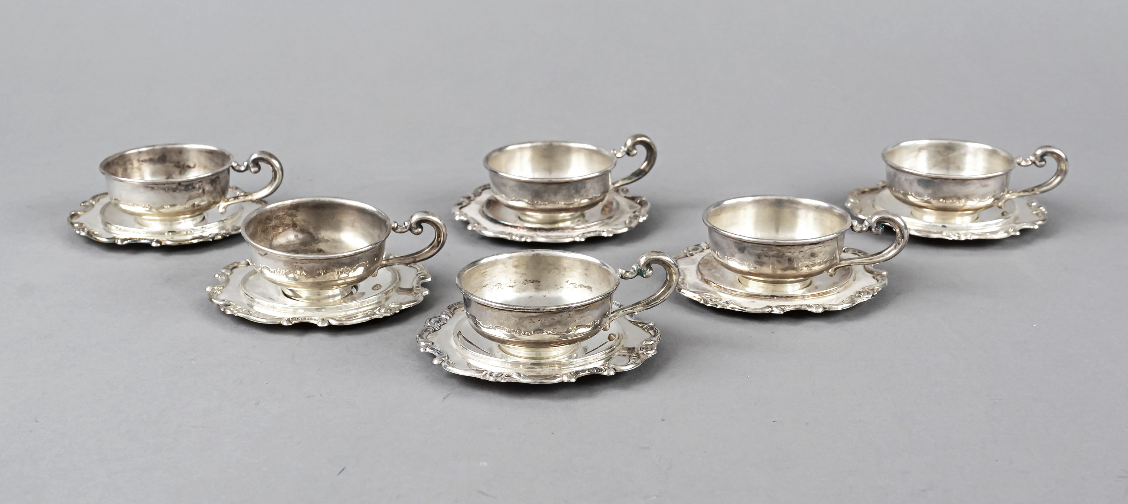 Six demitasse cups with saucers, German, 20th c., maker's mark Gebr. Deyhle, Schwäbisch Gmünd,