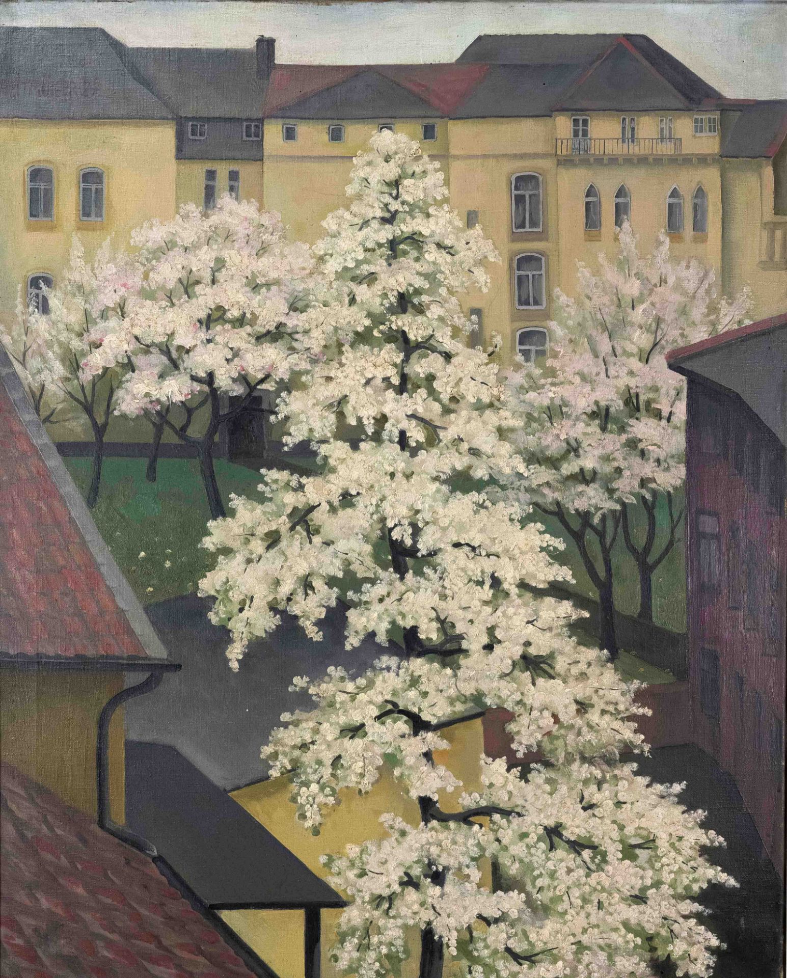 Heitmüller, August. 1873 Gümmer near Hannover - Meran 1935. flowering trees in the courtyard.