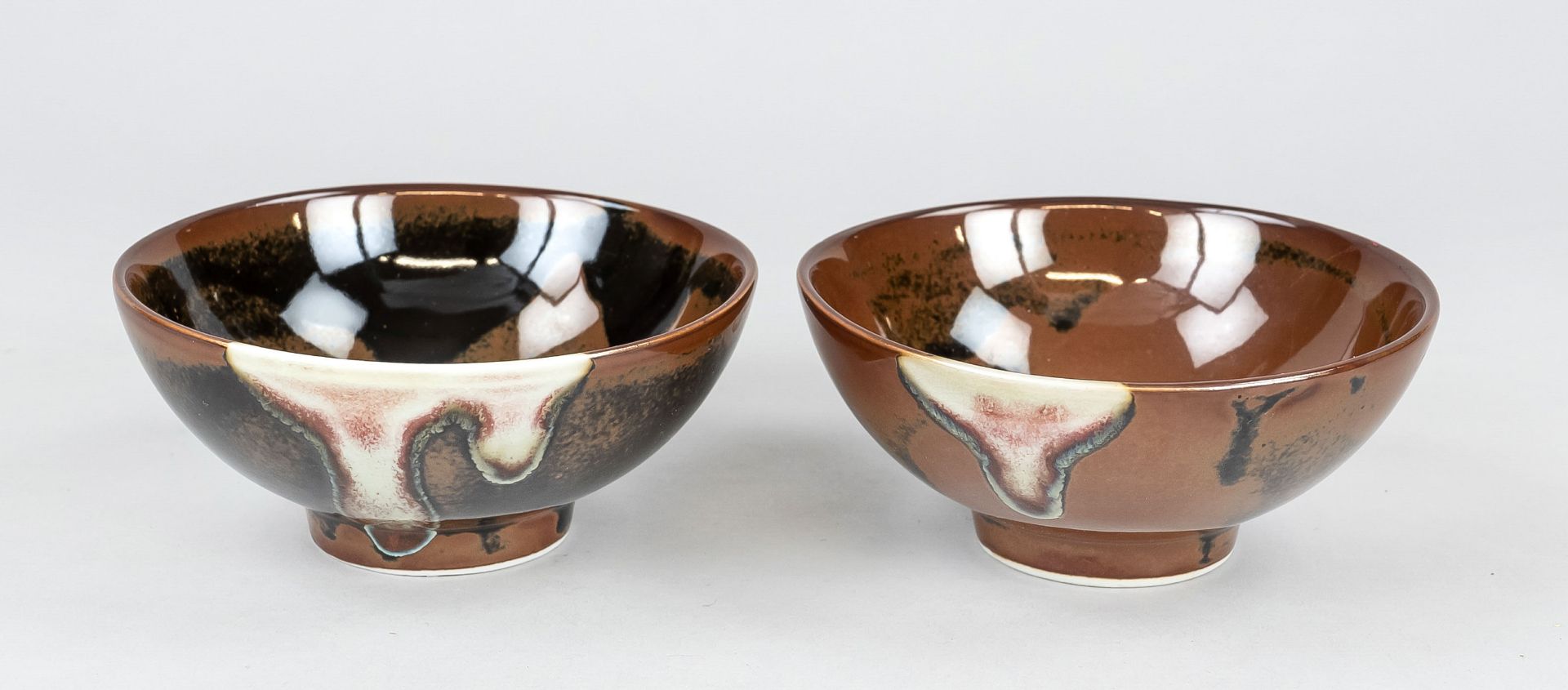 Pair of tea bowls Kaki-Temmoku, Japan, Meiji period(1868-1912), light stoneware with so called