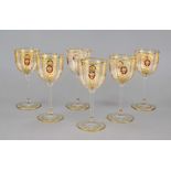 Six wine goblets, early 20th c., in the style of J. & L. Lobmeyr, Vienna, round disc stand,