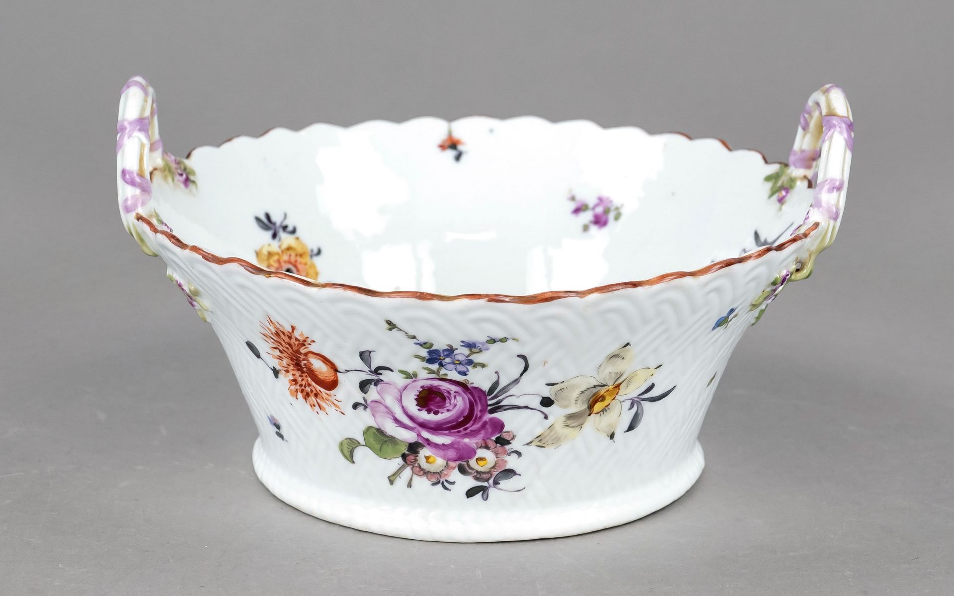 Basket, Meissen, Marcolini mark 1774-1817, 2nd choice, model no. H 48, relief wall with side