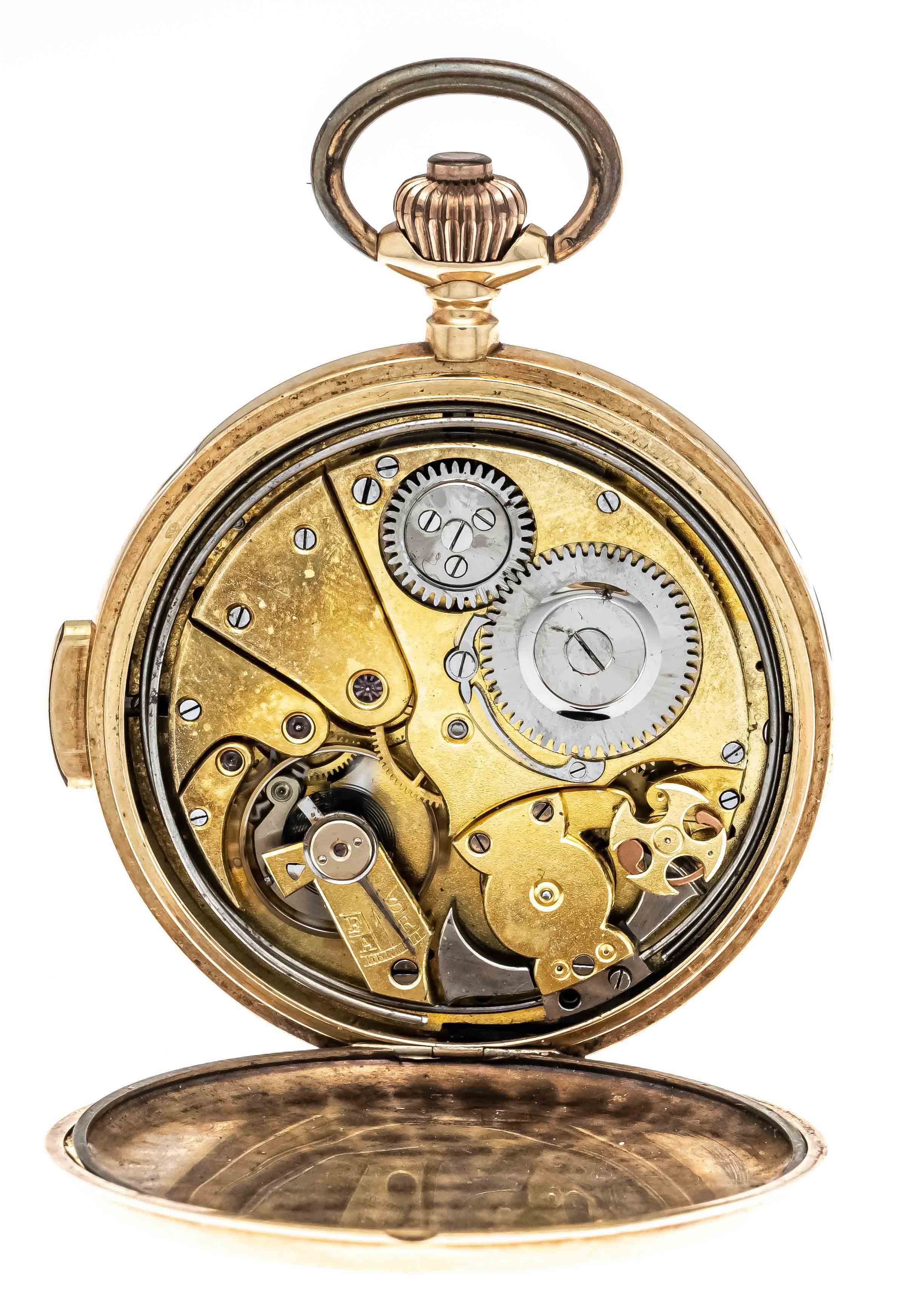 1/4 hour repeater pocket watch, chronometer, jump cover, 585/000 GG, 2 covers gold, guilloché - Image 2 of 3