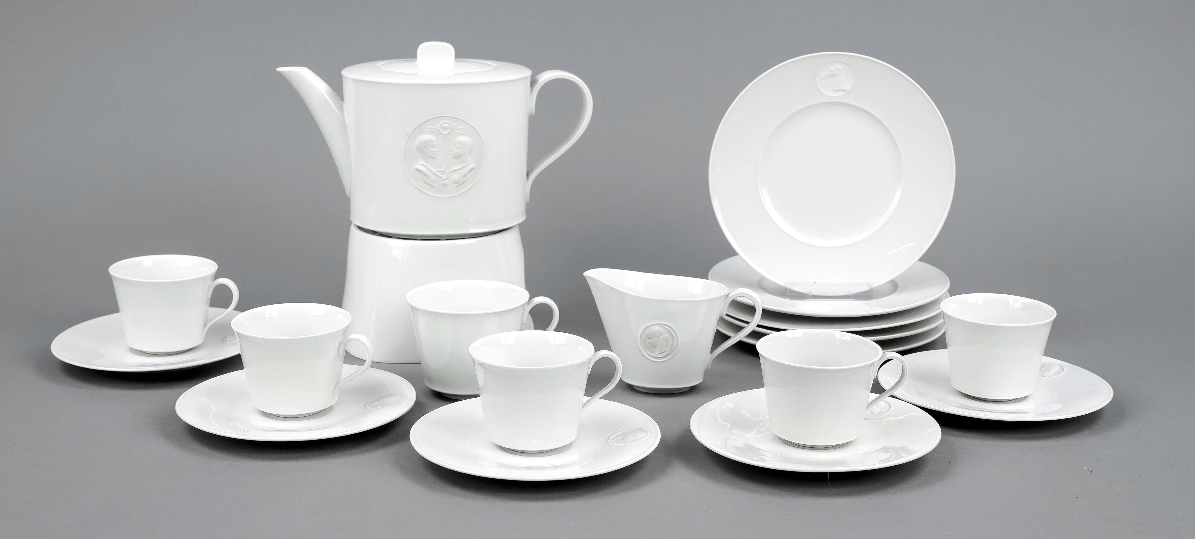 Mocha service for 5 persons, 19 pieces, KPM Berlin, 20th century, 2nd choice, form Arcadia, design