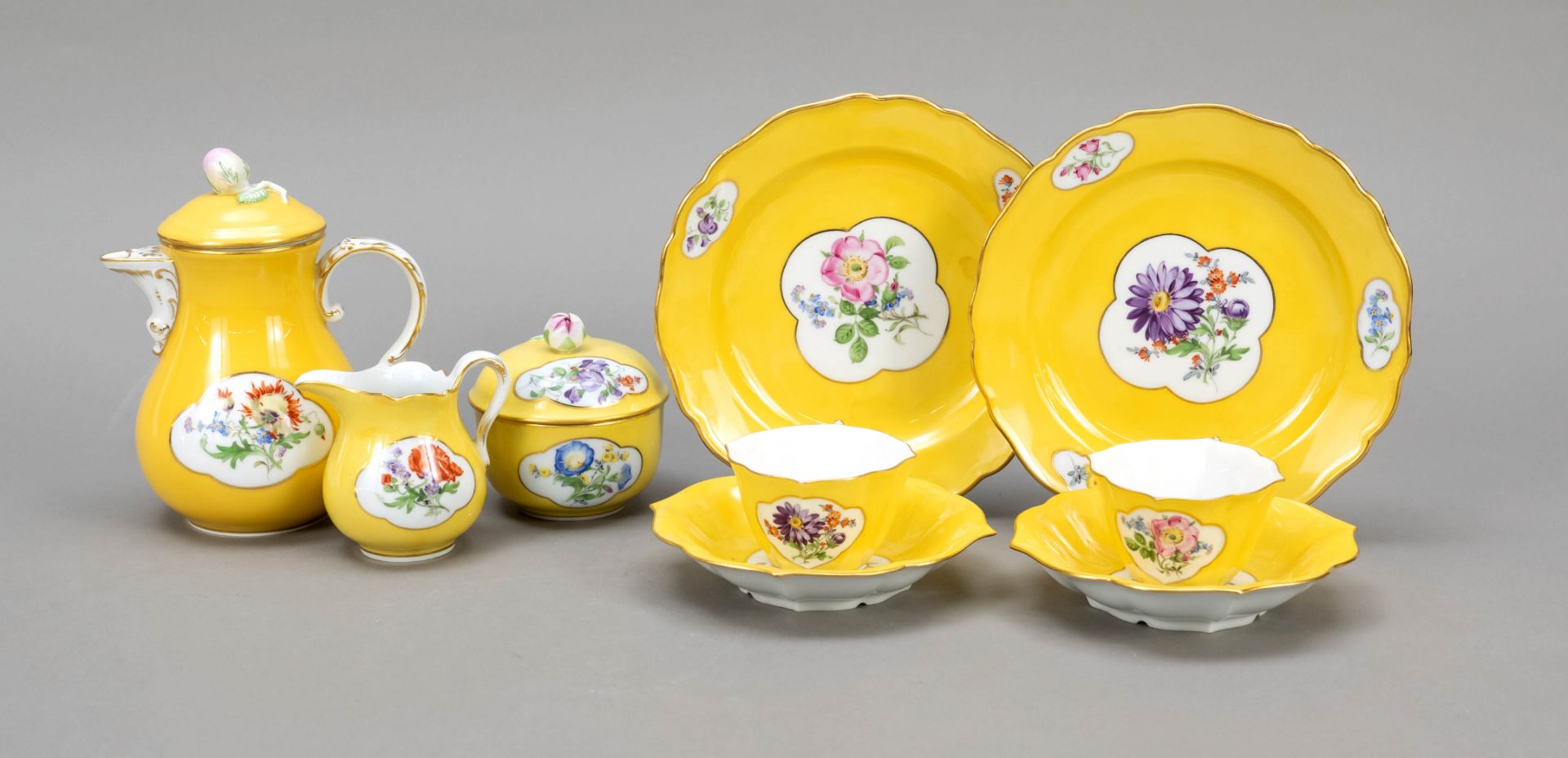 Tête-à-tête, 7-piece set, Meissen, marks predominantly 1924-34 , 3rd choice and deputation,