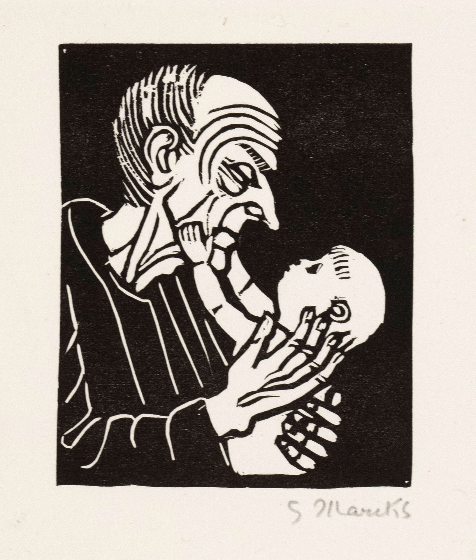 Marcks, Gerhard. 1889 Berlin - 1981 Burgbrohl. Two woodcuts/handmade paper, 1) Old man with child.