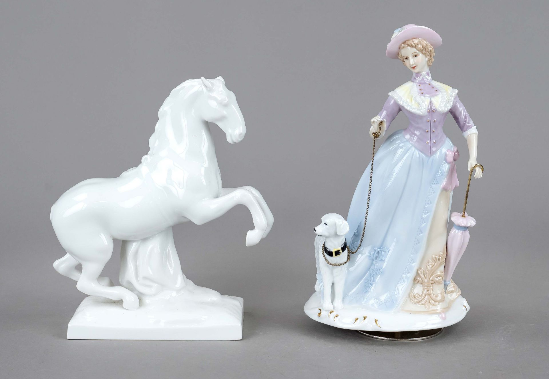 Horse and lady, rearing horse, KPM Berlin, 1962-1992, 2nd choice, white, on rectangular base, tail