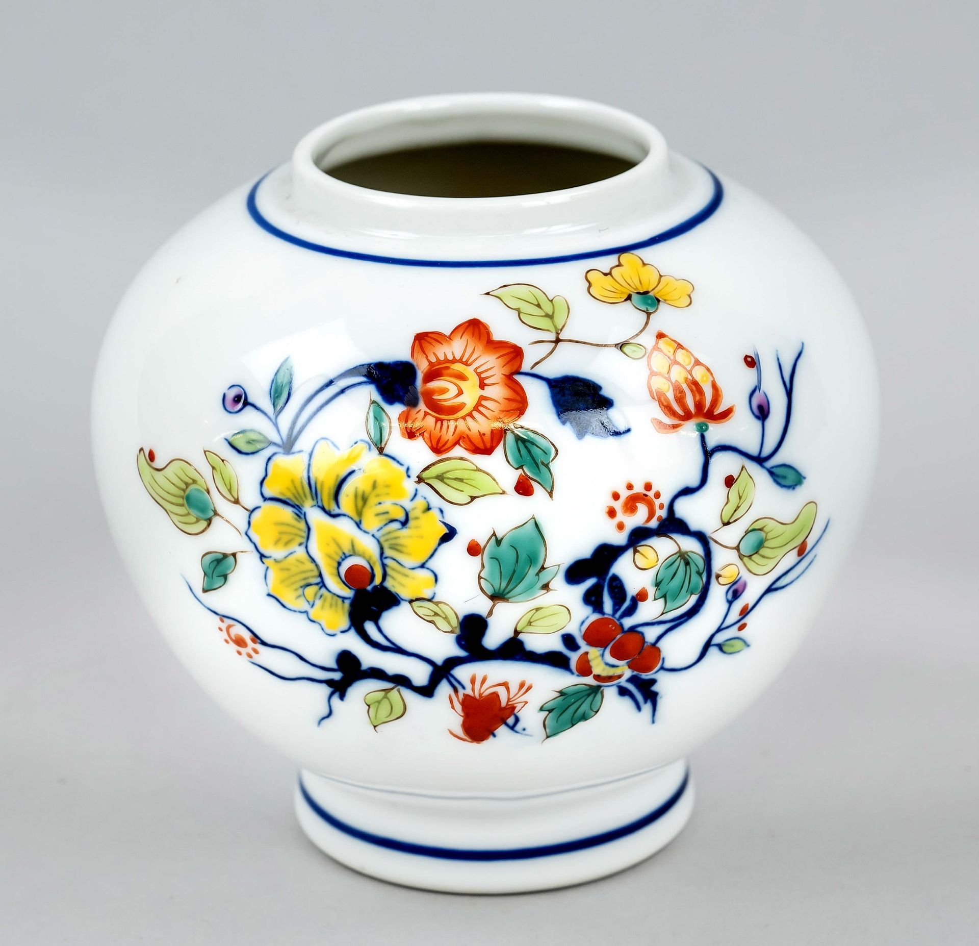 Yongzheng style vase, China, 20th century, porcelain spherical vase with hand painted floral