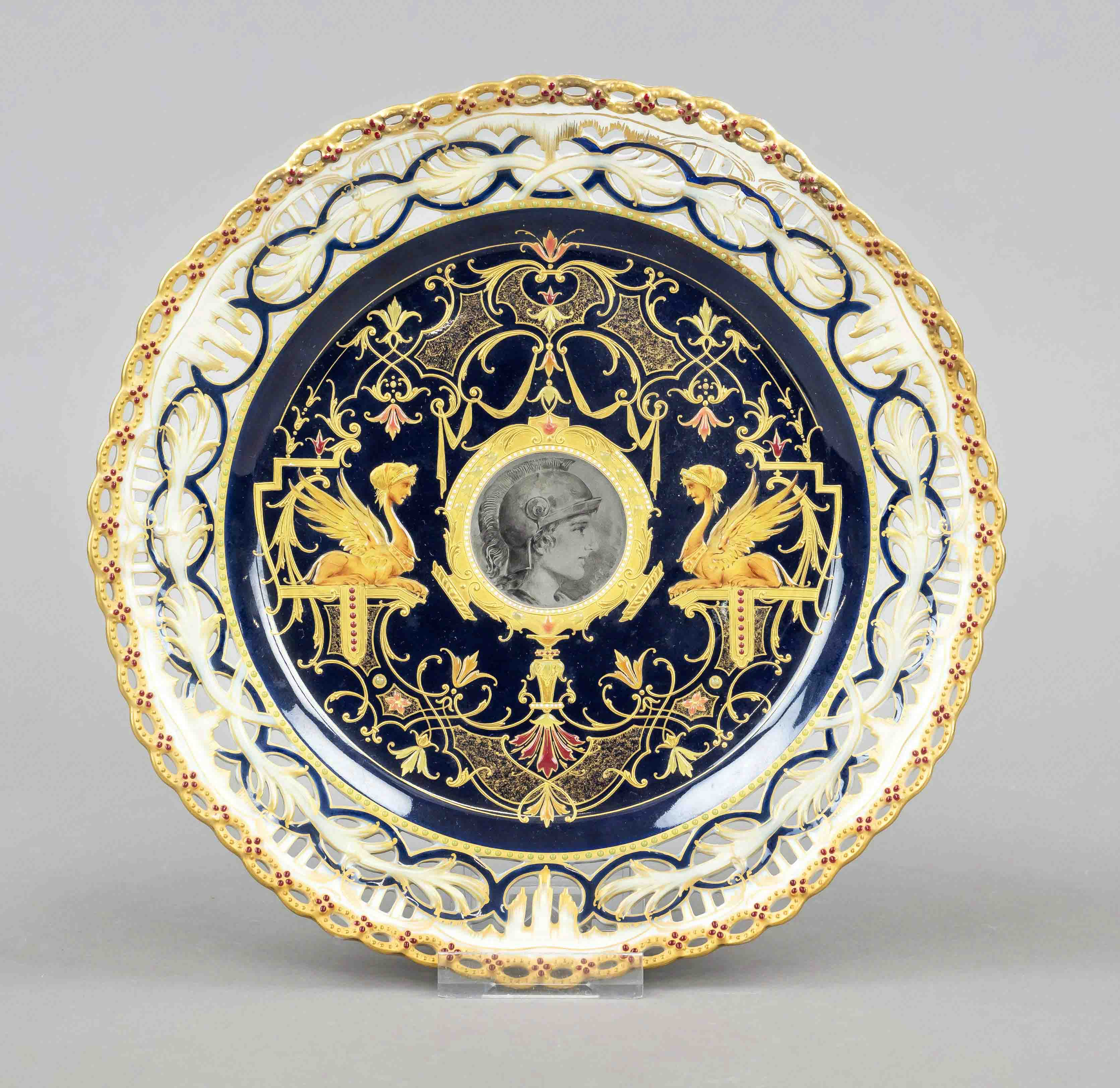Decorative plate with fine relief enamel so-called jewel porcelain, KPM Berlin, mark before 1945,