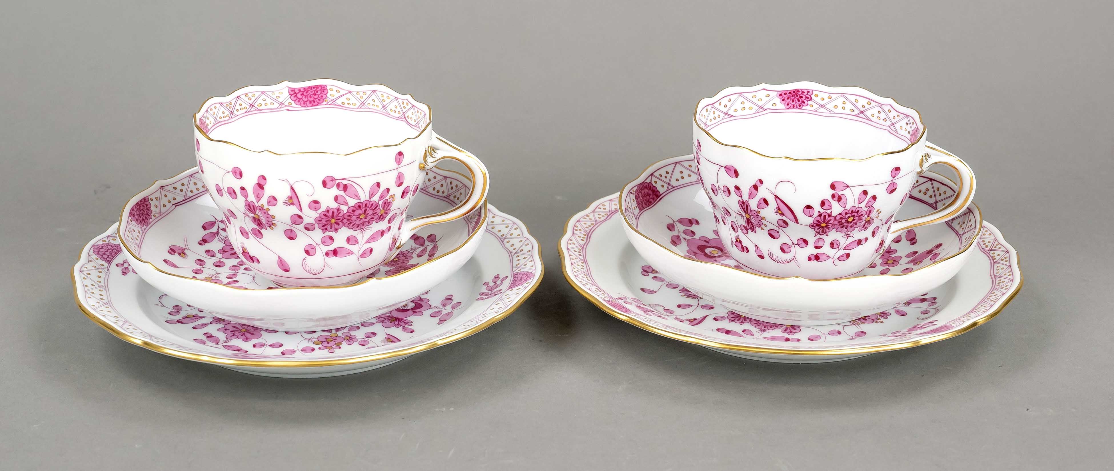 Pair of coffee sets, 6-pieces, Meissen, 2nd half of 20th century, 1st choice, form New Cutout, decor