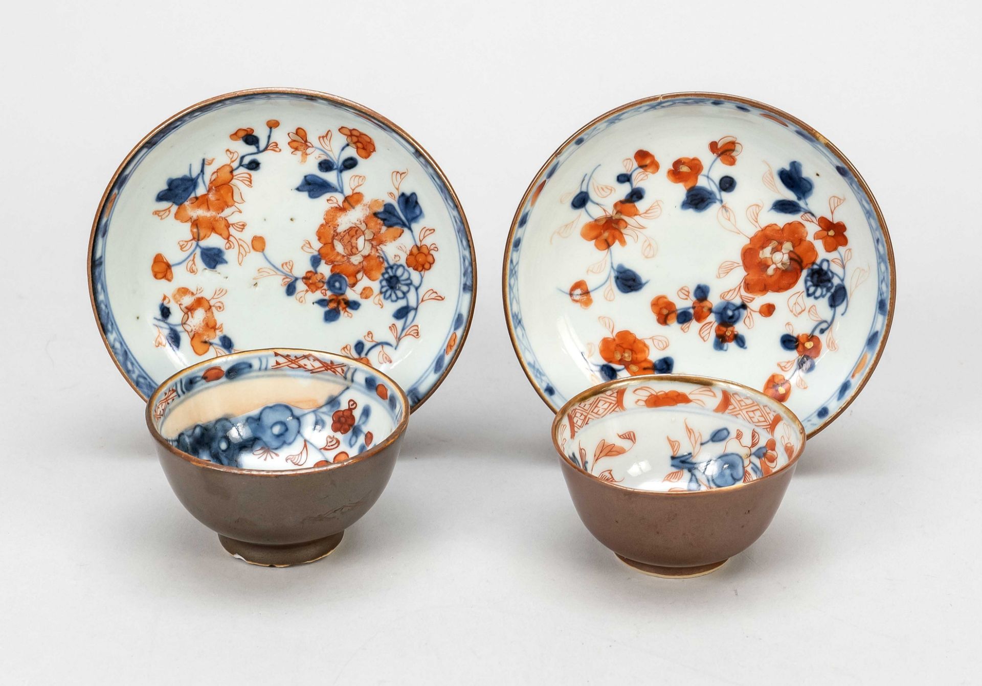 Pair of plates and coups Imari brun du café au lait, China, Qing dynasty(1644-1912), 19th c.,