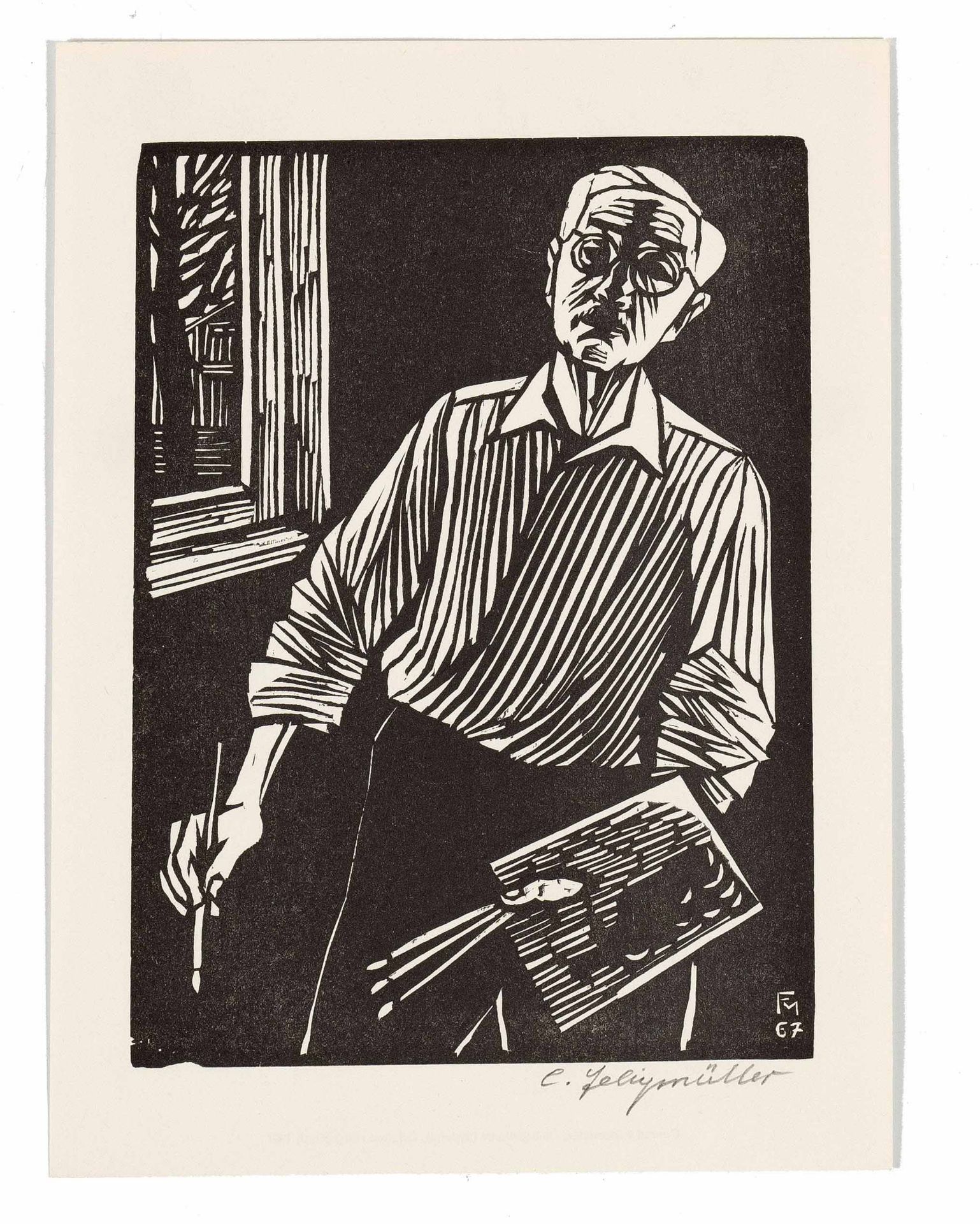 Felixmüller, Conrad. 1897 Dresden - 1977 Berlin-Zehlendorf. Self-portrait with drawing pen. 1927. - Image 2 of 2