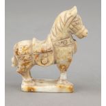 White horse, China, Republic period(1912-1949), finely carved into mineral saddled horse on