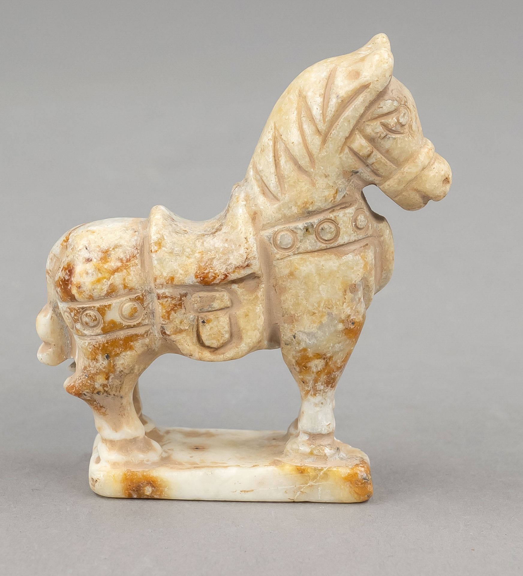 White horse, China, Republic period(1912-1949), finely carved into mineral saddled horse on