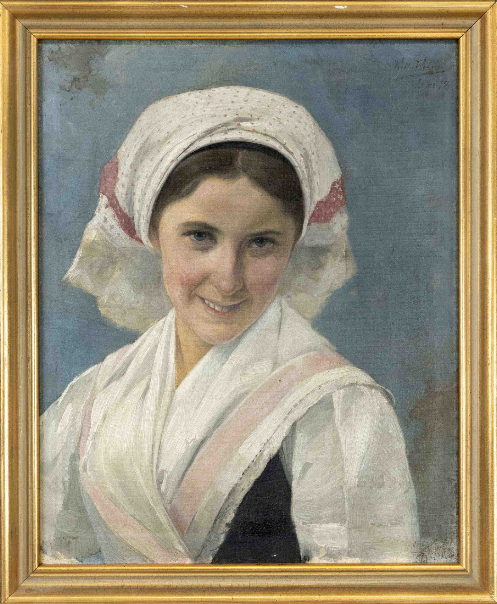 Willy Werner (1868-1931), Portrait of a Young Woman with Headdress, oil on canvas, signed &