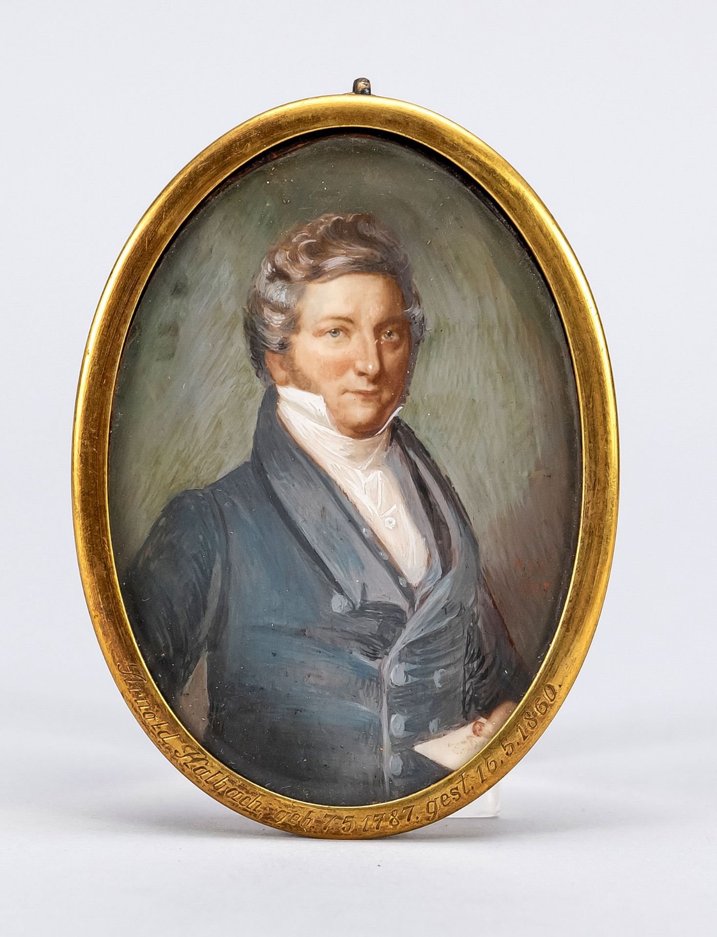 A.v.E., miniature painter 1st half of 20th century, portrait of Mr. Arnold Halbach 1787-1860,