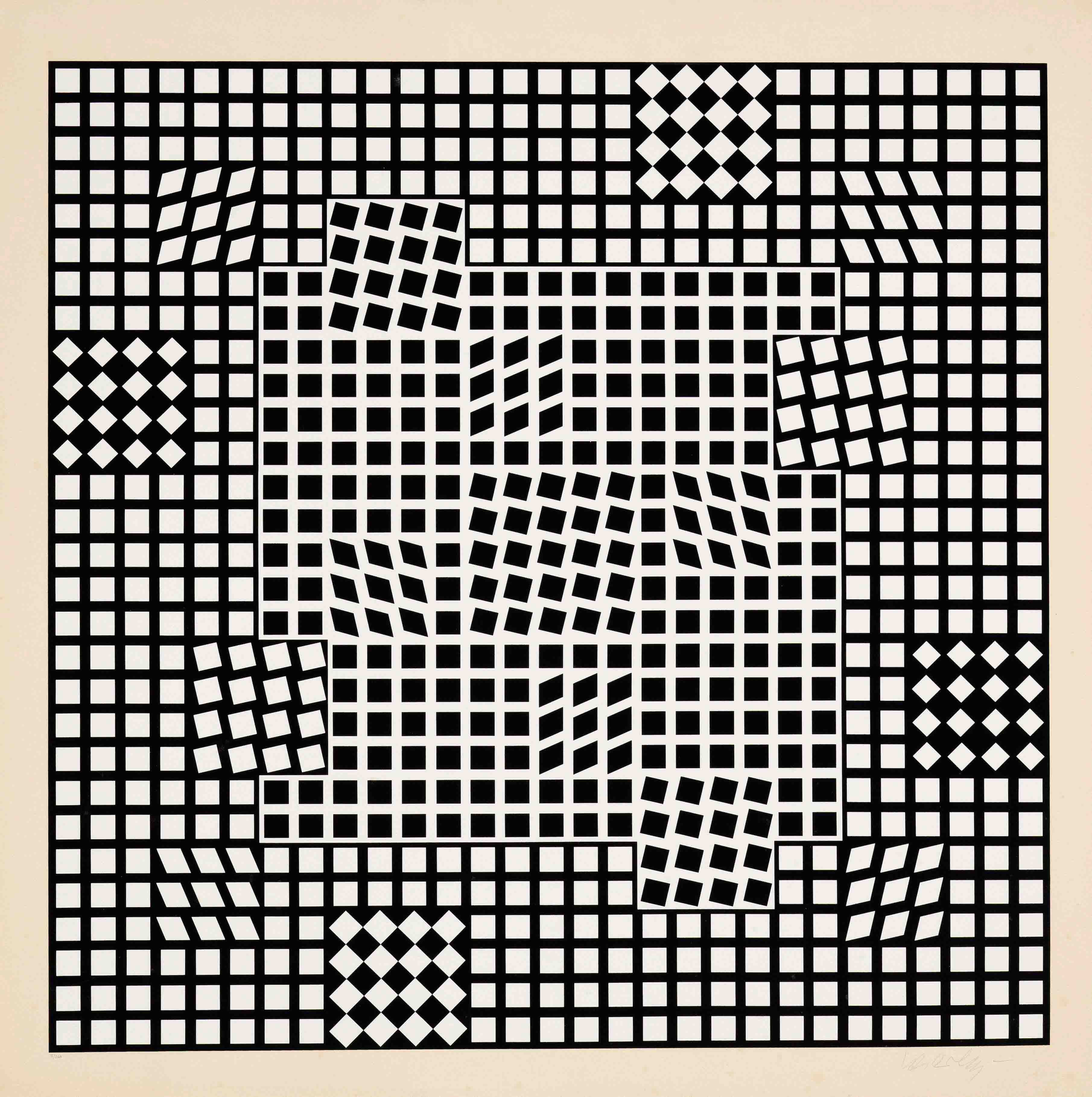 Vasarely, Victor. 1906 Pécz - 1997 Annet-sur-Marne. Untitled [Geometric composition in black and