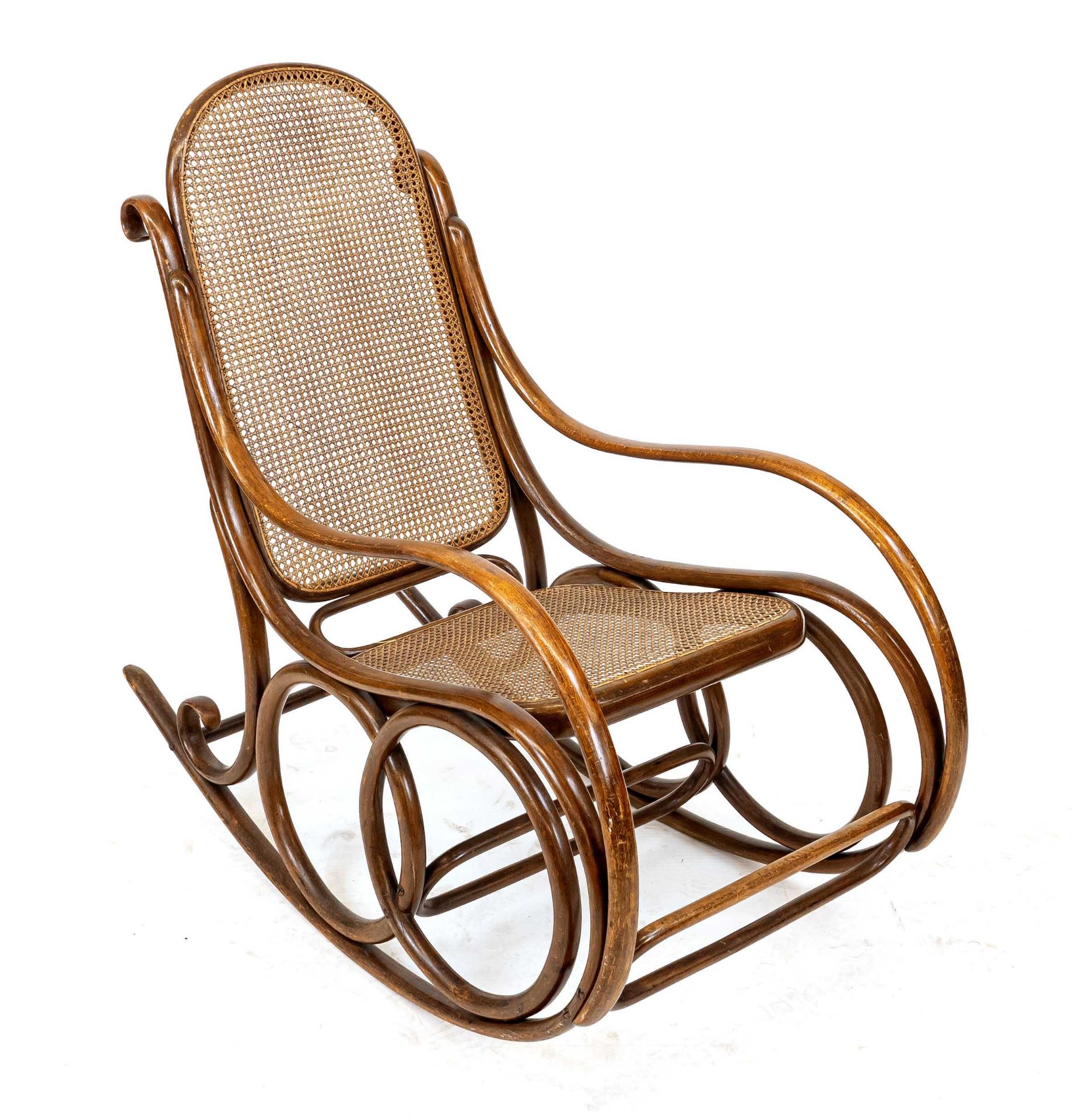 Rocking chair after Thonet, 20th c., bent beech wood, cane weave, 104 x 58 x 110 cm.