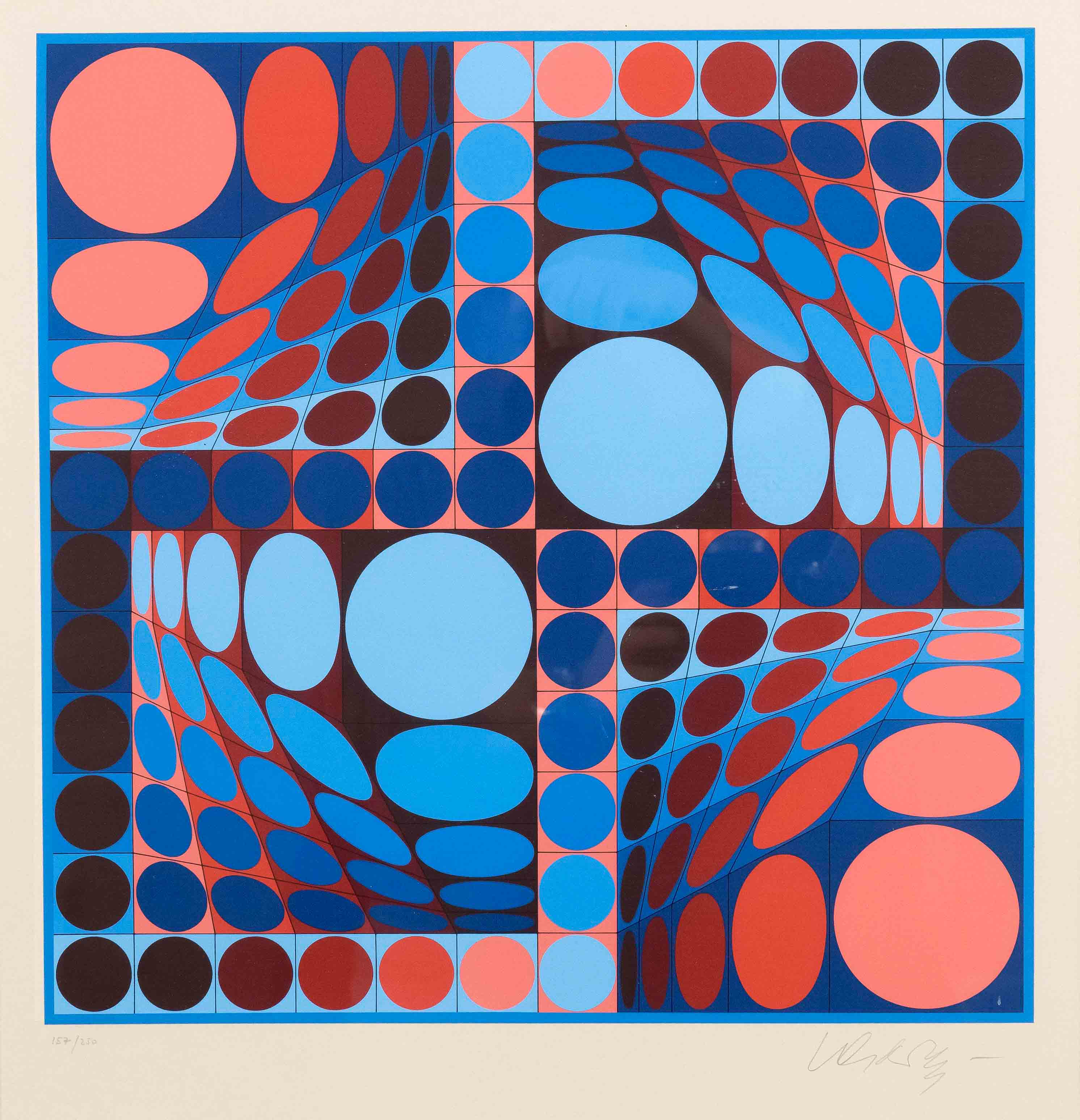 Vasarely, Victor. 1906 Pécz - 1997 Annet-sur-Marne. Untitled [blue and pink dots on blue]. Color