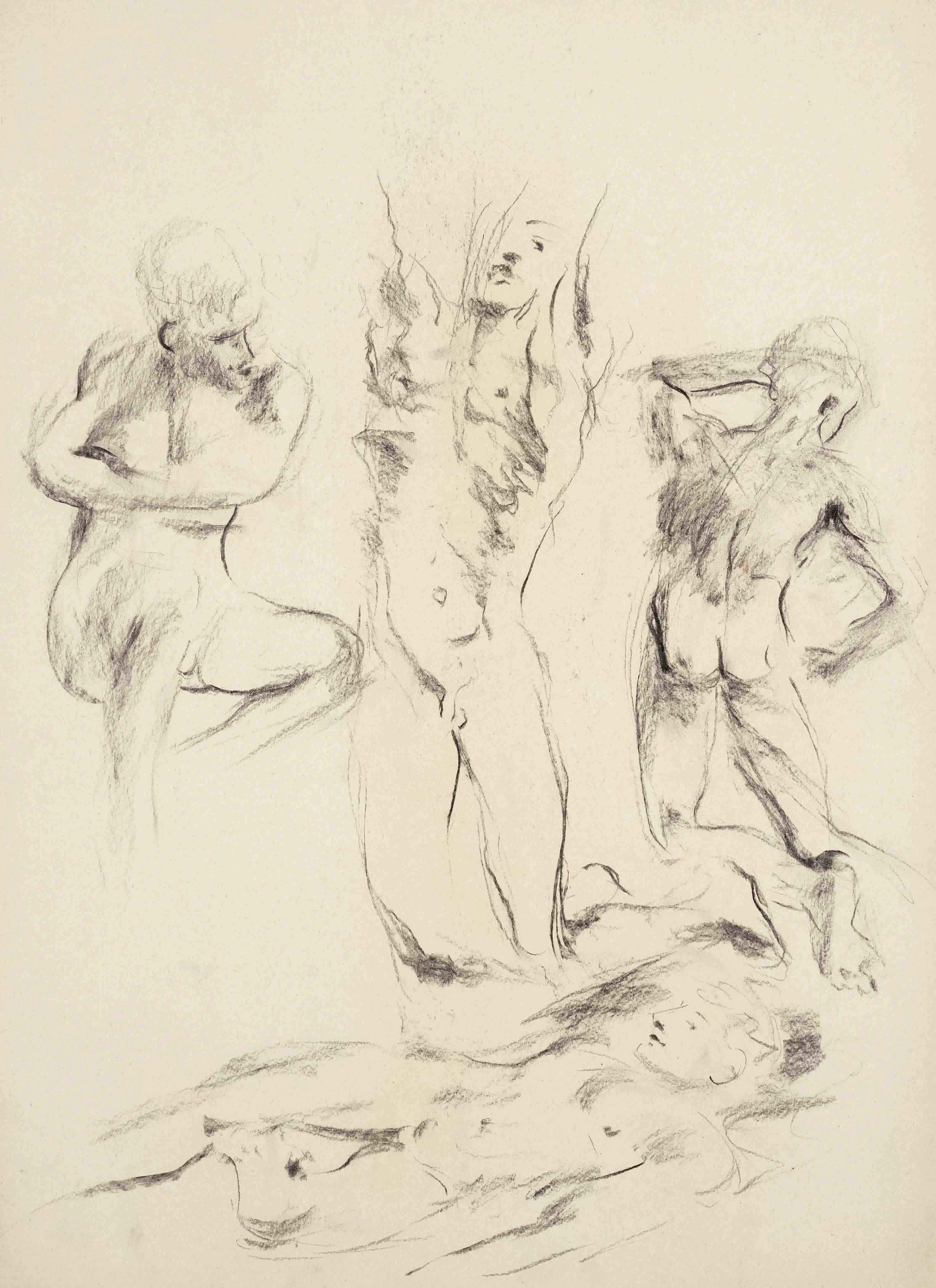 Focke, Wilhelm H. 1878 - Bremen - 1974. 3 fol. Studies of figures and movements. Charcoal/paper as - Image 2 of 3