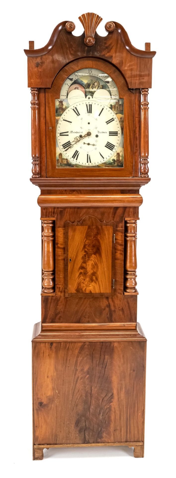 grandfather clock Holland marked J. Demhuist Darmen, 19th century, mahogany, broken head, with