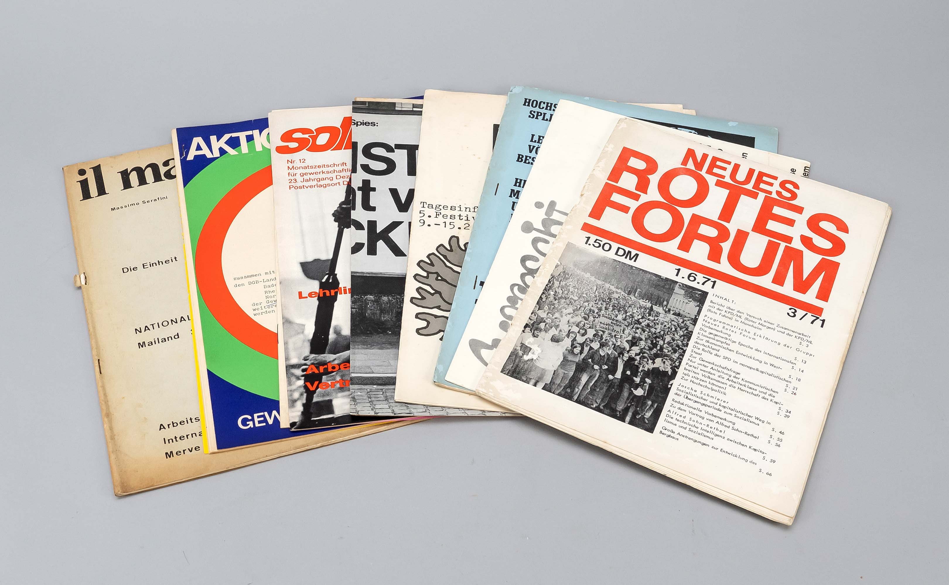 10 left-wing magazines or brochures and posters, 1970s, among others ''Neues Rotes Forum'', ''