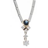 Sapphire and diamond necklace WG 585/000 with one faceted sapphire 3.5 mm and 5 brilliant-cut