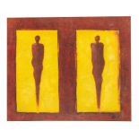 Unidentified, probably Hungarian, contemporary artist, Composition with two silhouettes, mixed media
