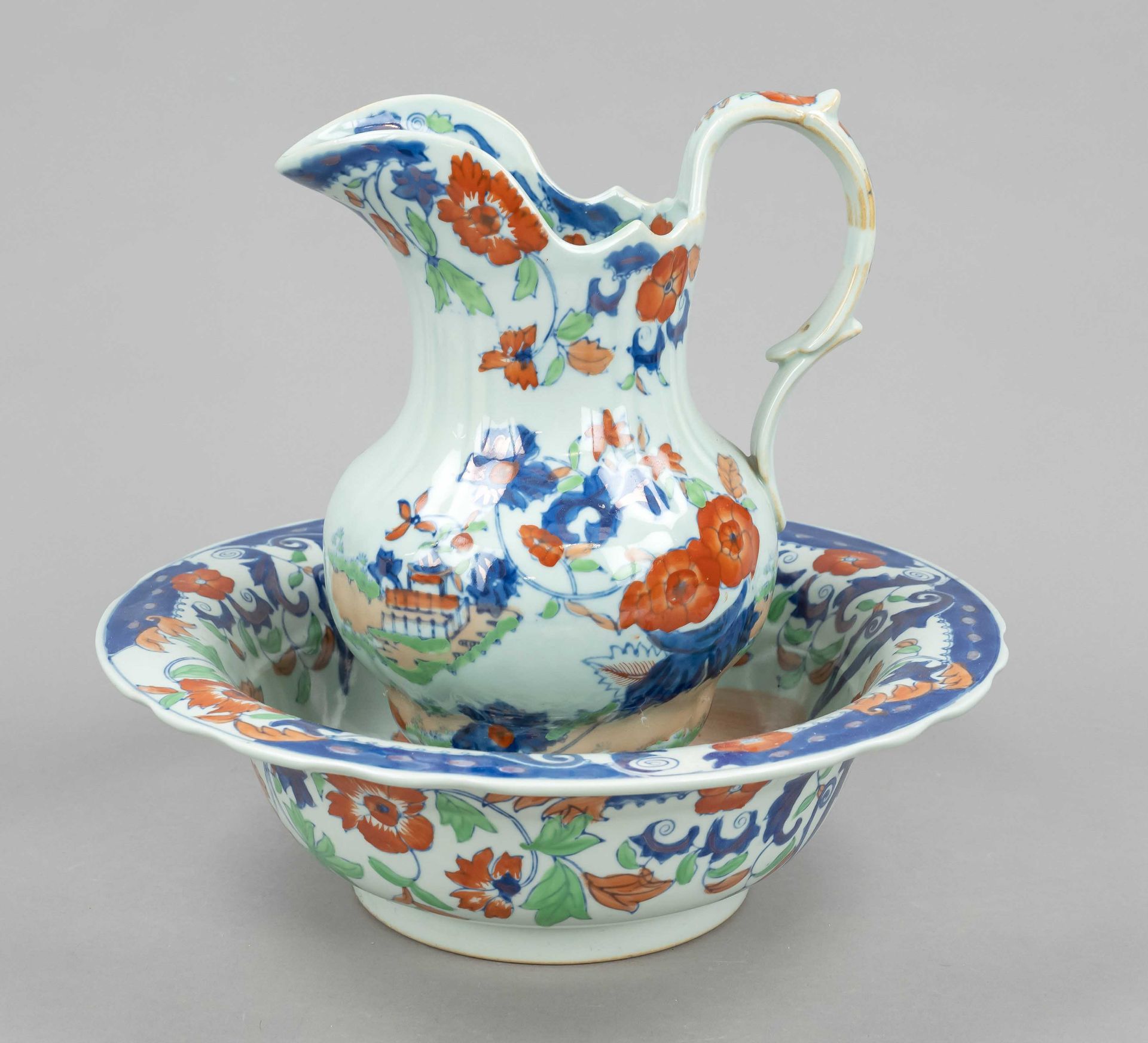 Washing set, 2 pieces, Victoria Ware Ironstone, England, around 1900, ceramic, beige body,