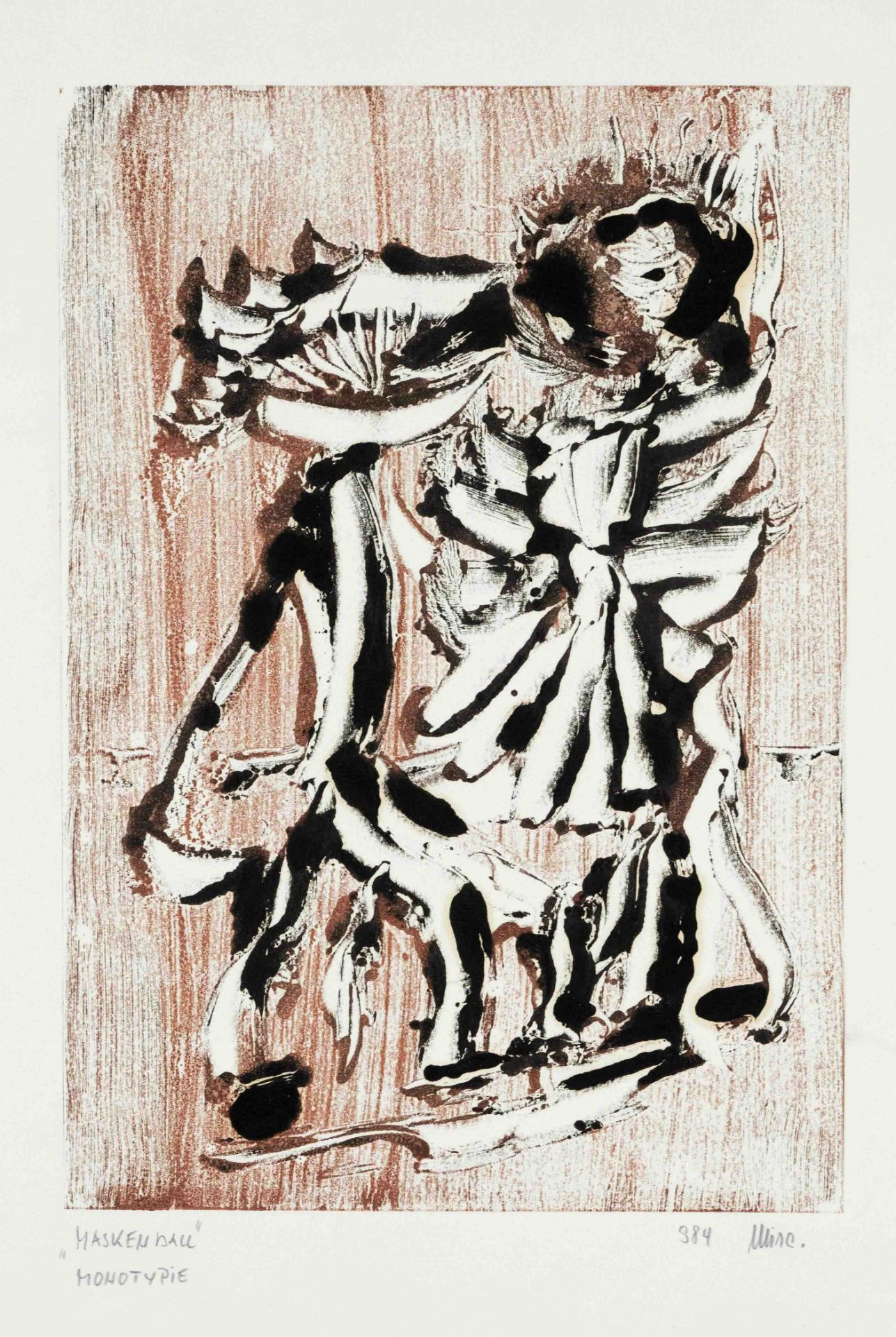 Victor Mira (1949-2003), Spanish painter, ''Masked Ball'', monotype on paper, bottom right signed