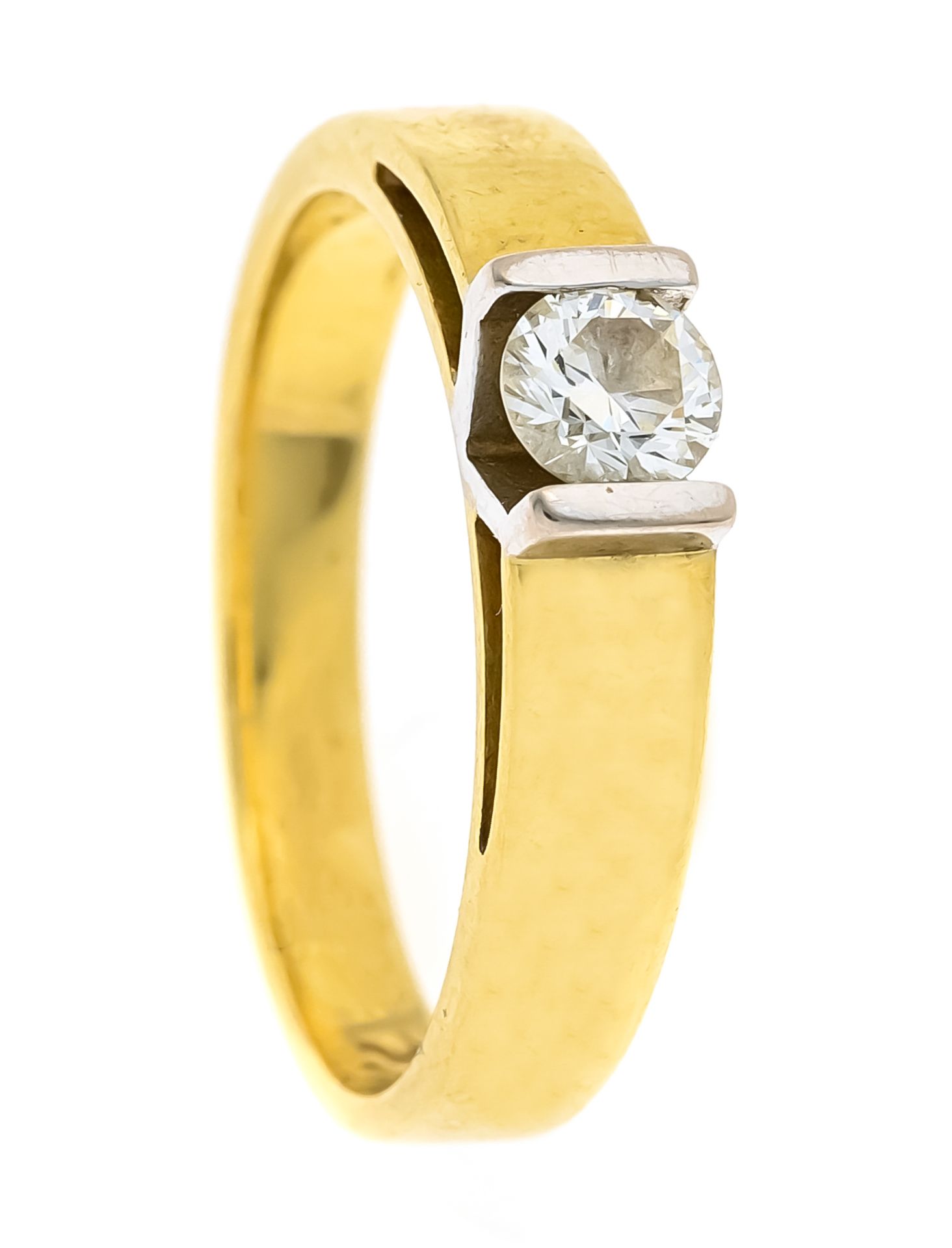 Solitaire diamond ring 750/000 with one diamond 0.25ct hallmarked tinted W/SI, RG 49, 3.7 g